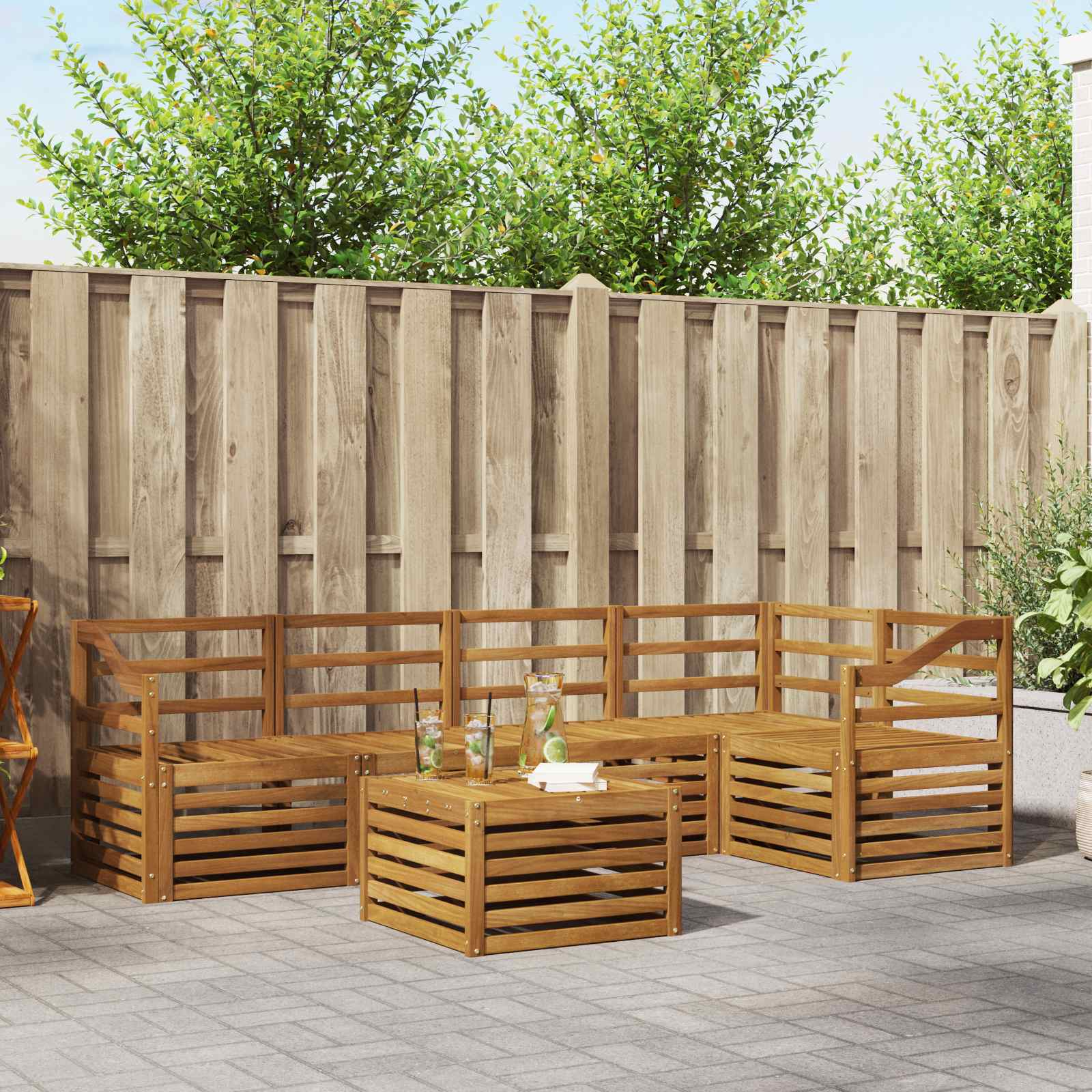 Hoekbank Set 6 pcs Naturel Massief Acaciahout – afbeelding 1