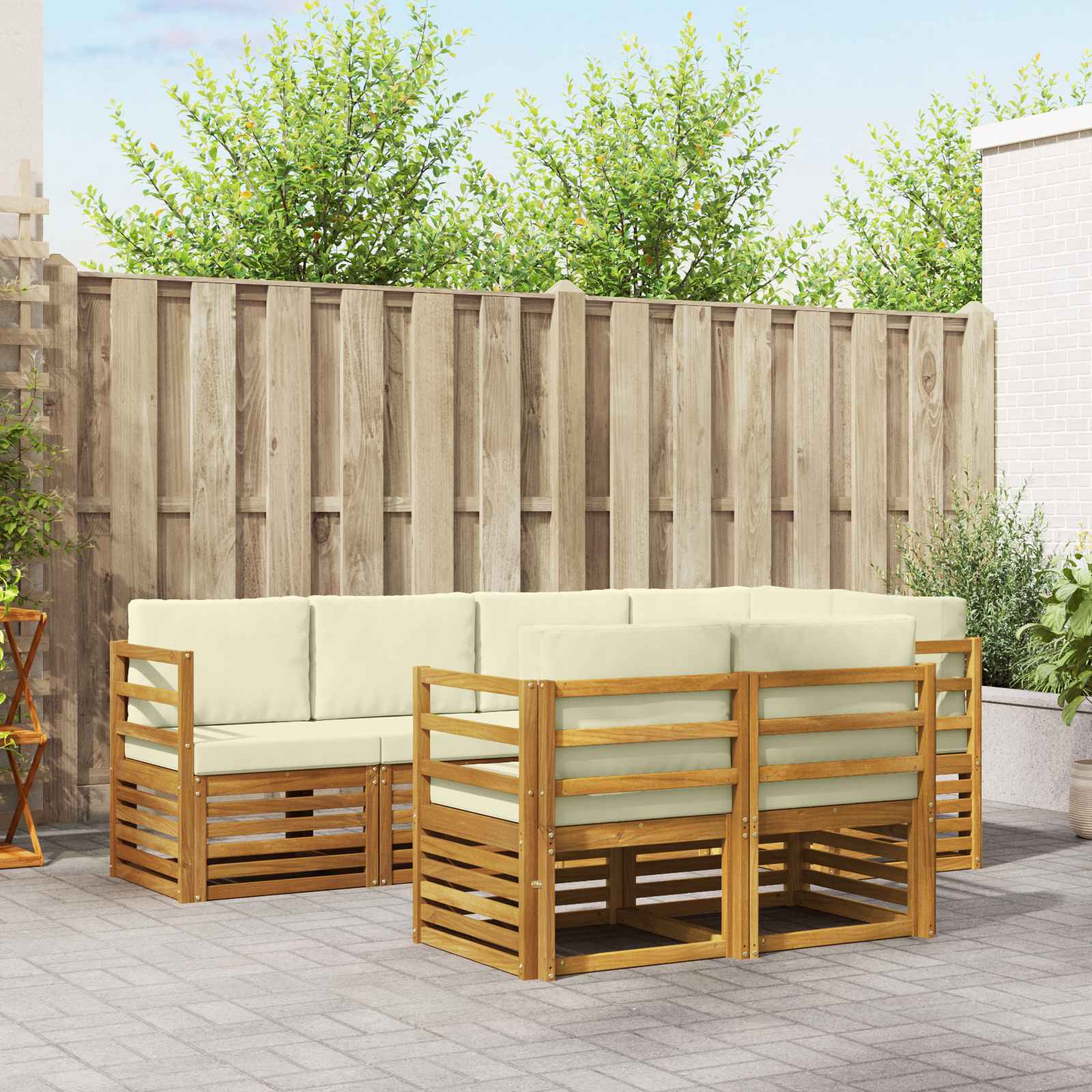 Hoekbank Set met kussen 7 pcs Natuurlijk en Crème – afbeelding 1