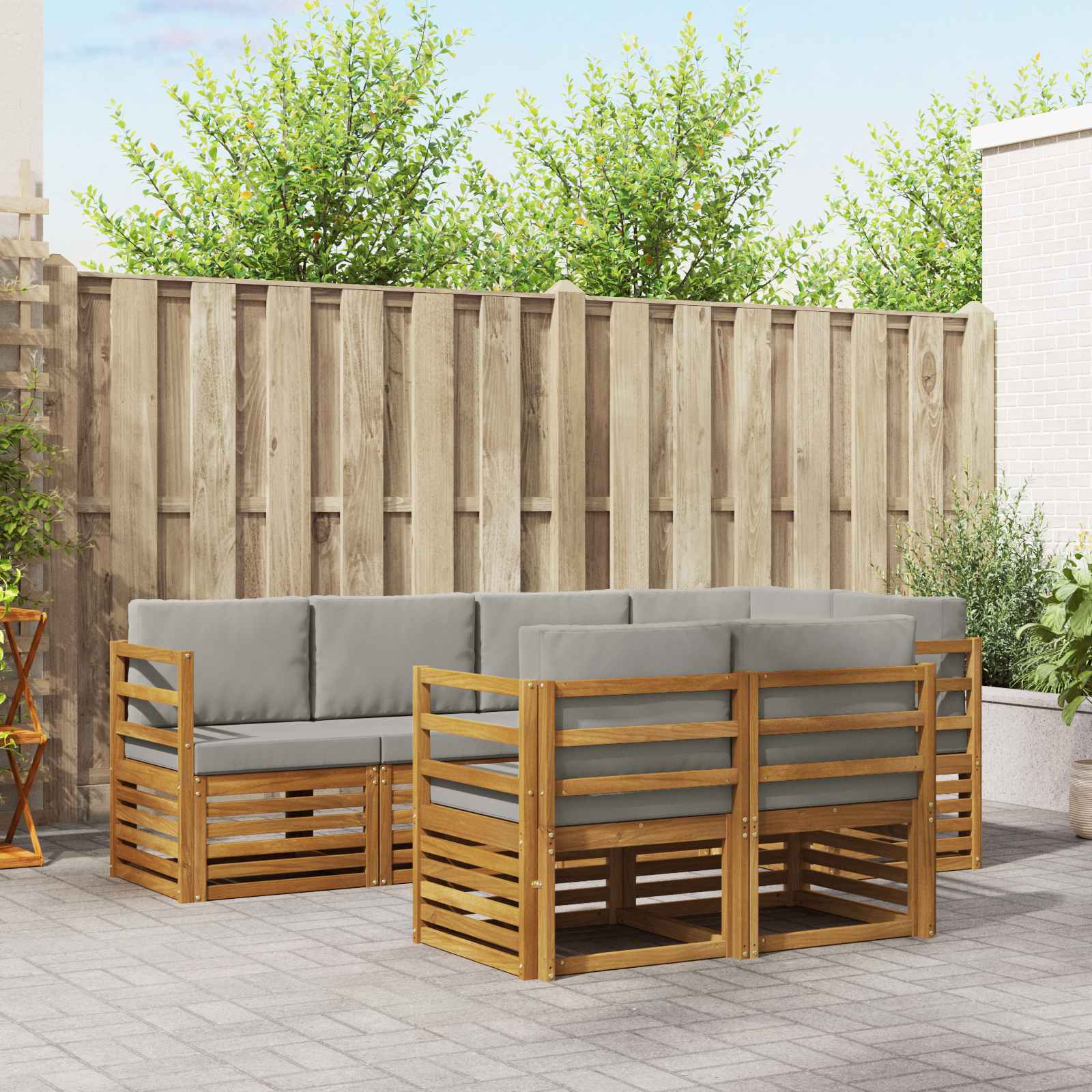 Hoekbank Set met kussen 7 pcs Natuurlijk en Lichtgrijs – afbeelding 1