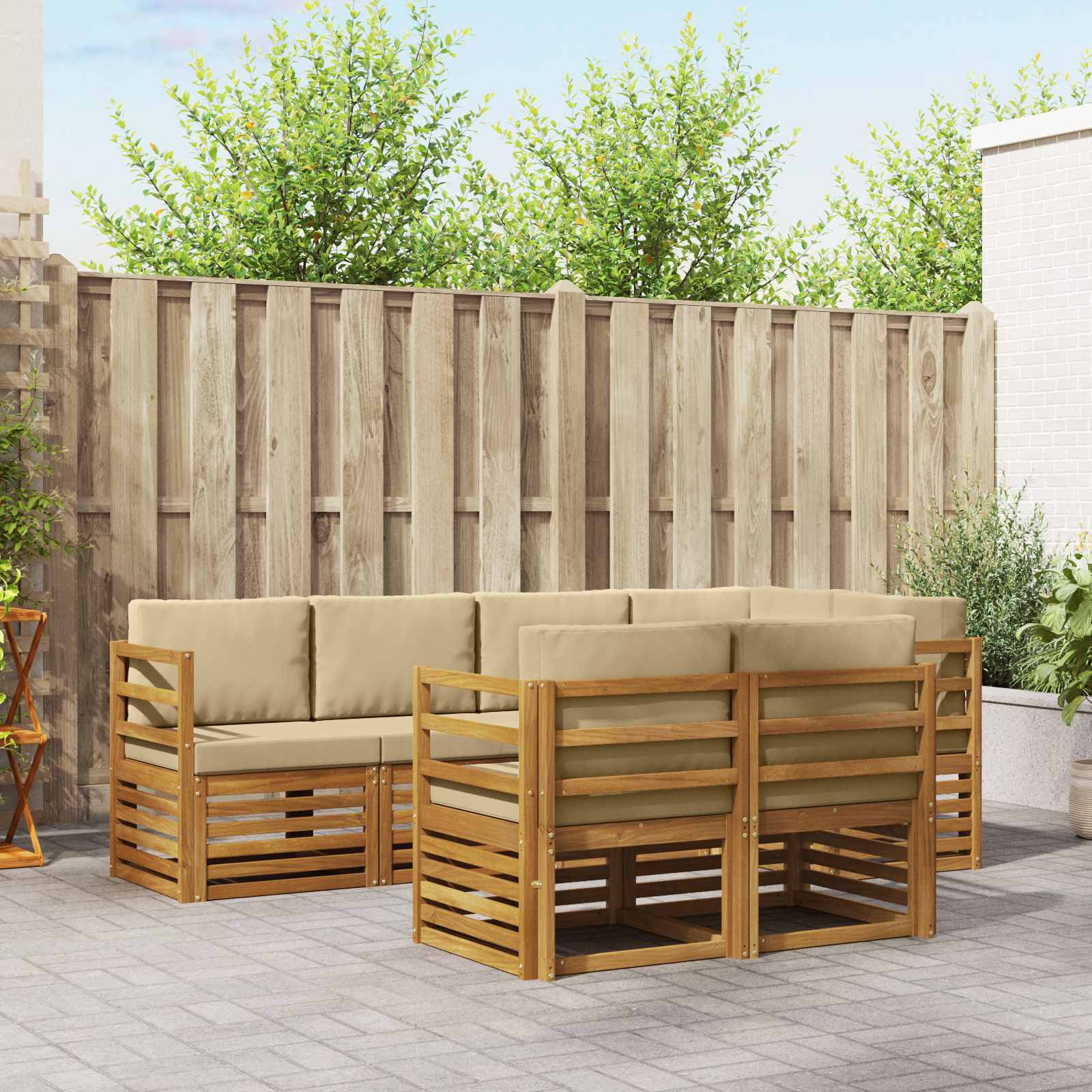 Hoekbank Set met kussen 7 pcs Natuurlijk en Beige – afbeelding 1