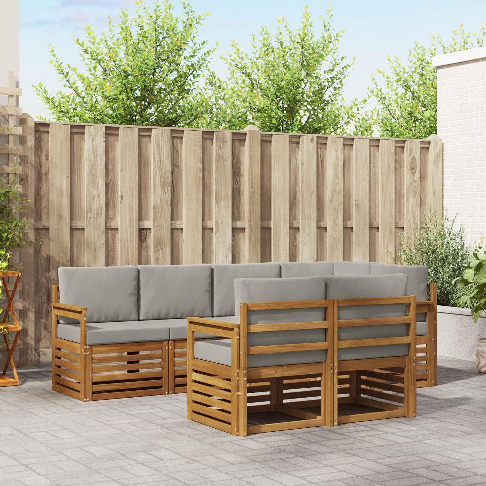 Hoekbank Set met kussen 7 pcs Natuurlijk en Lichtgrijs