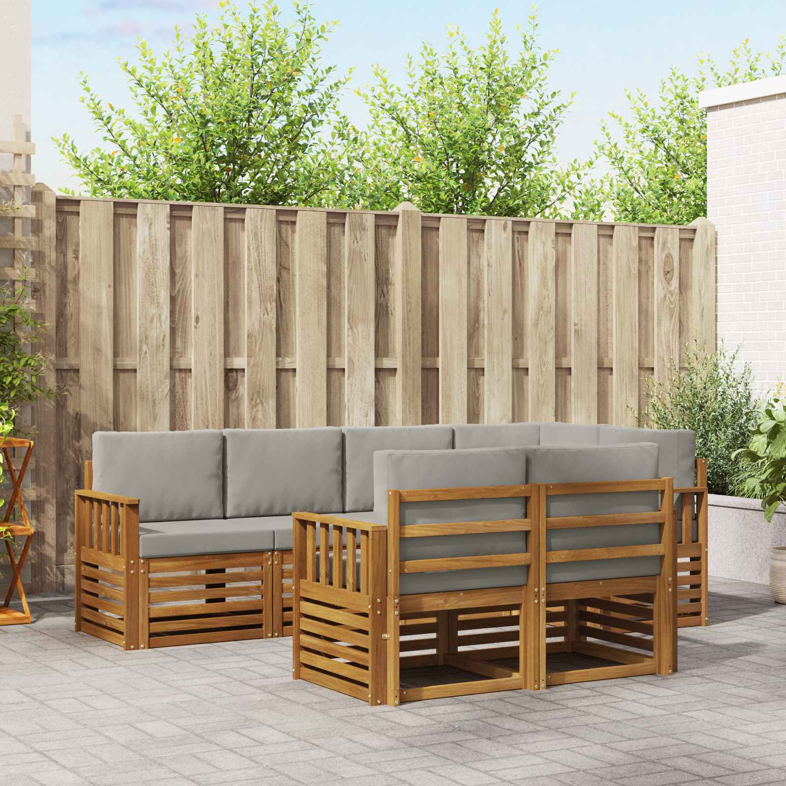 Hoekbank Set met kussen 7 pcs Natuurlijk en Lichtgrijs – afbeelding 1