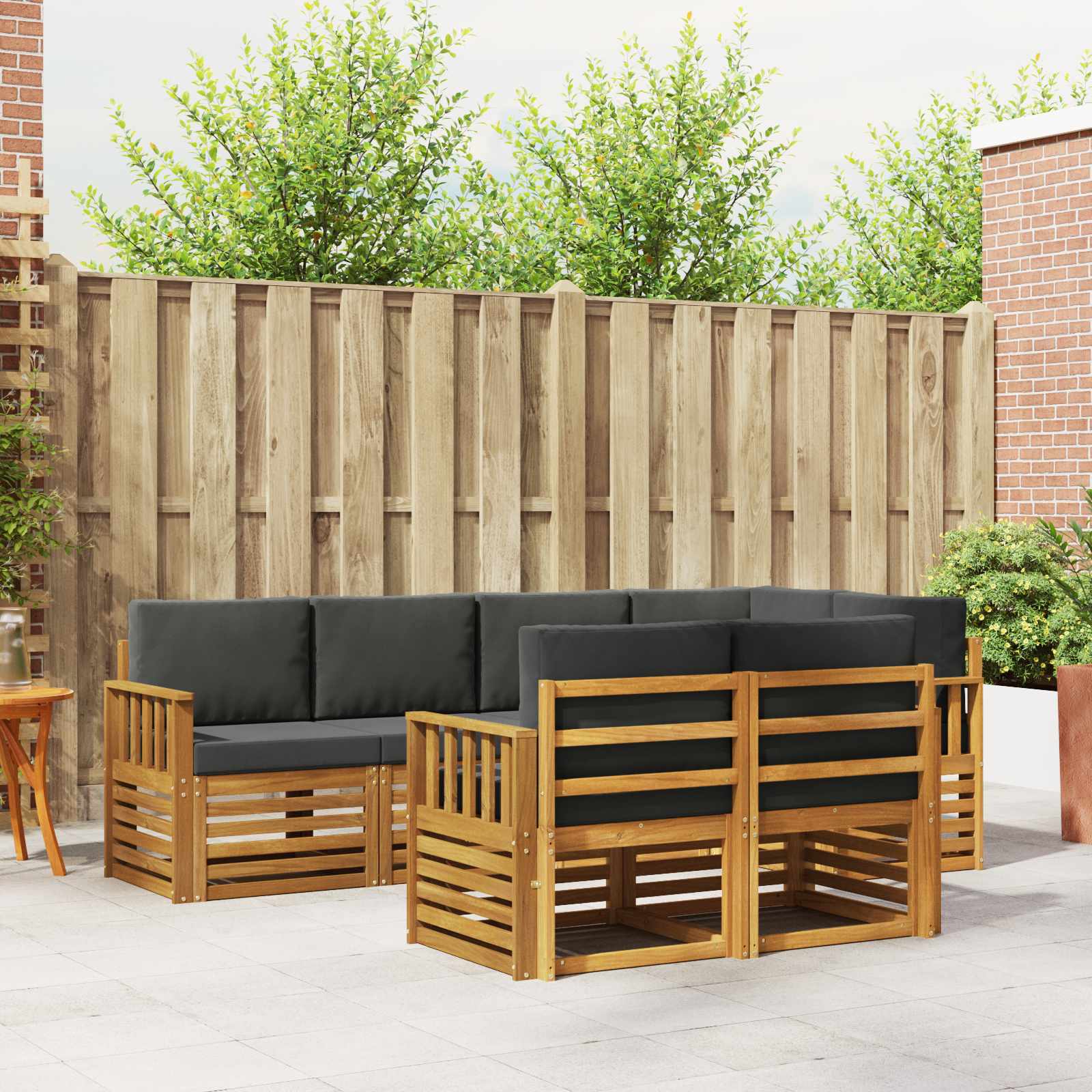 Hoekbank Set 7 pcs Natuurlijk en Antraciet Massief Acaciahout
