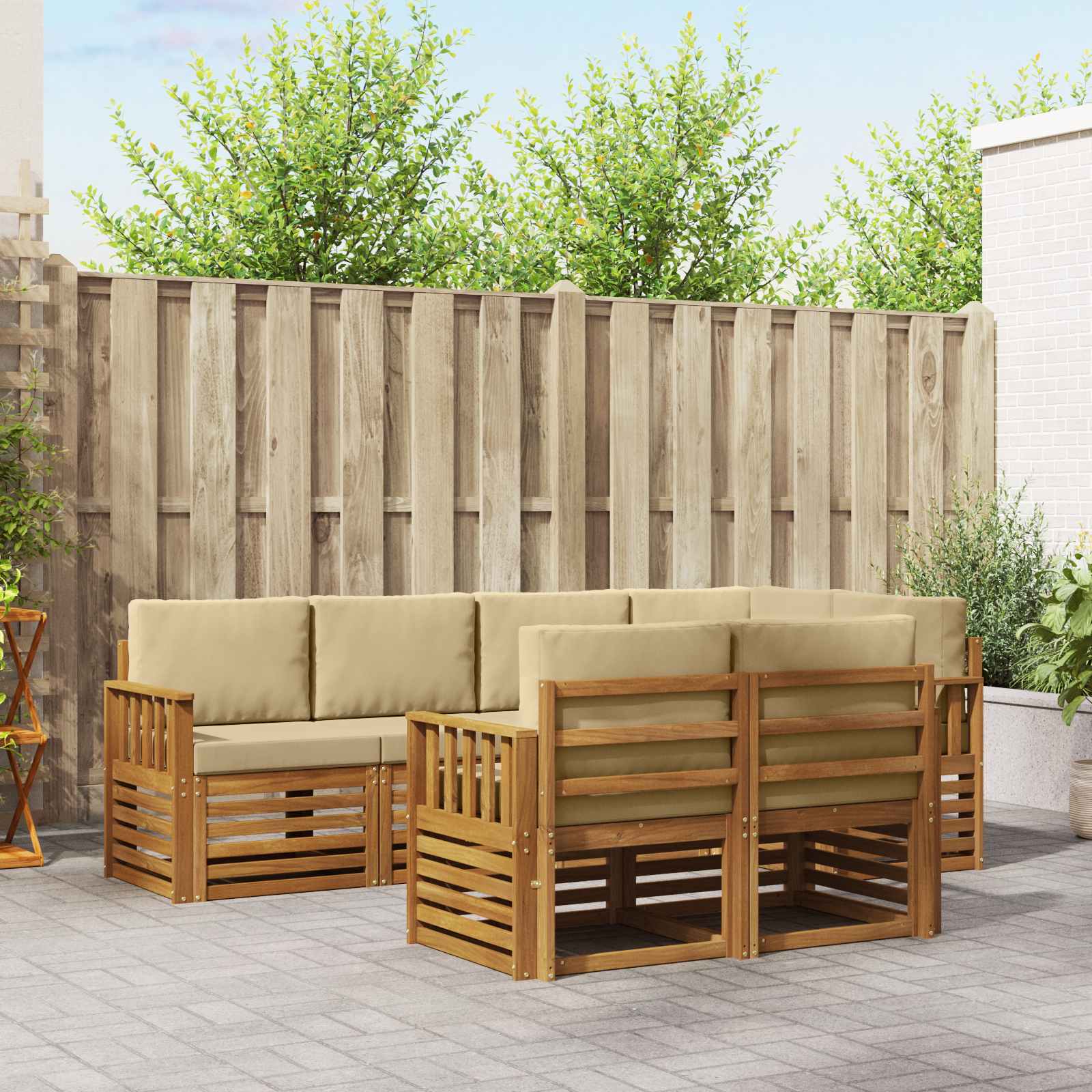 Hoekbank Set met kussen 7 pcs Natuurlijk en Beige – afbeelding 1