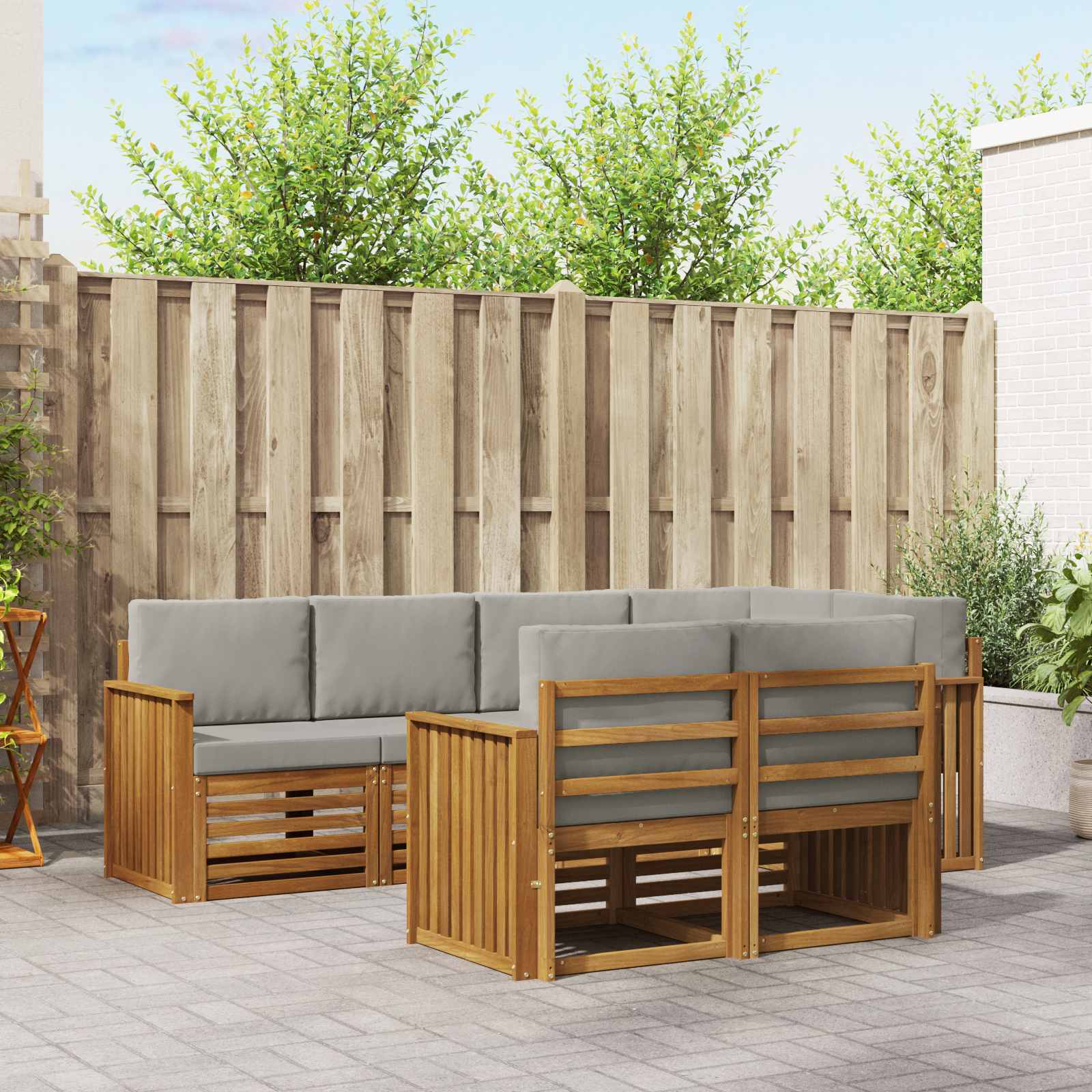 Hoekbank Set met kussen 7 pcs Natuurlijk en Lichtgrijs – afbeelding 1