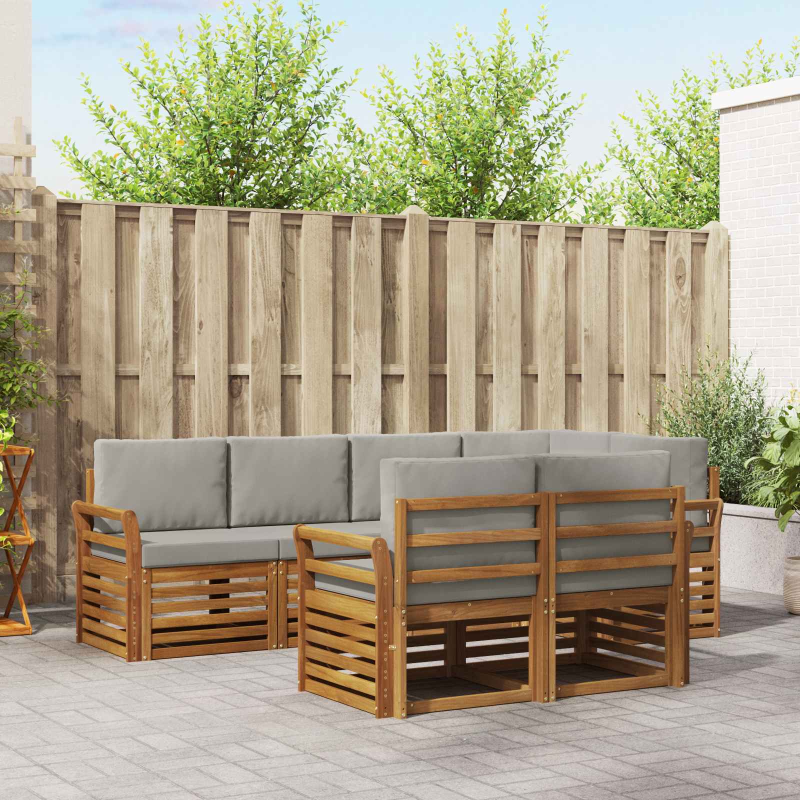 Hoekbank Set met kussen 7 pcs Natuurlijk en Lichtgrijs