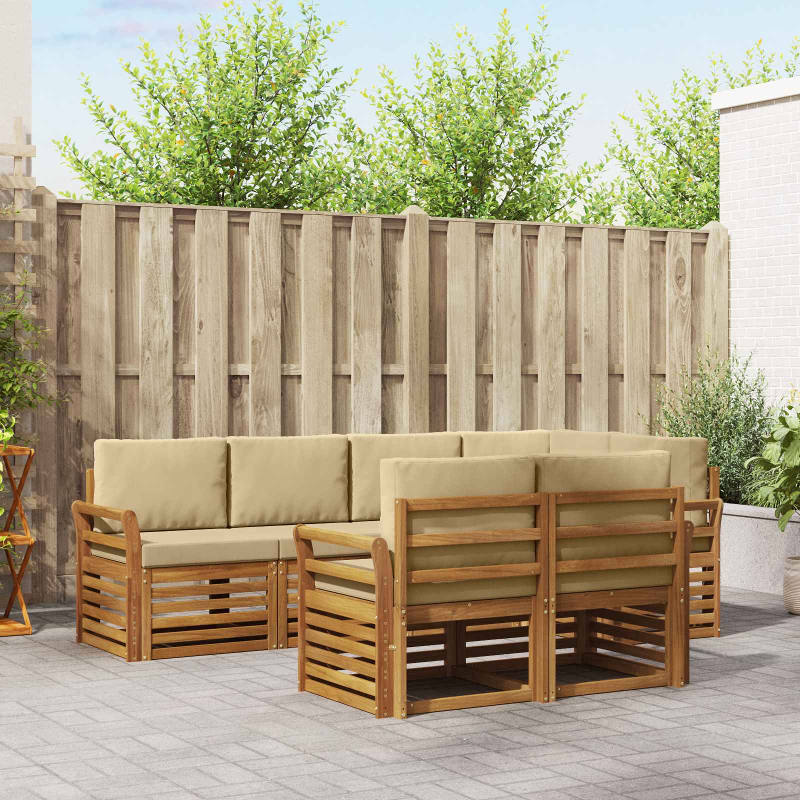 Hoekbank Set 7 pcs Natuurlijk en Beige Massief Acaciahout – afbeelding 1