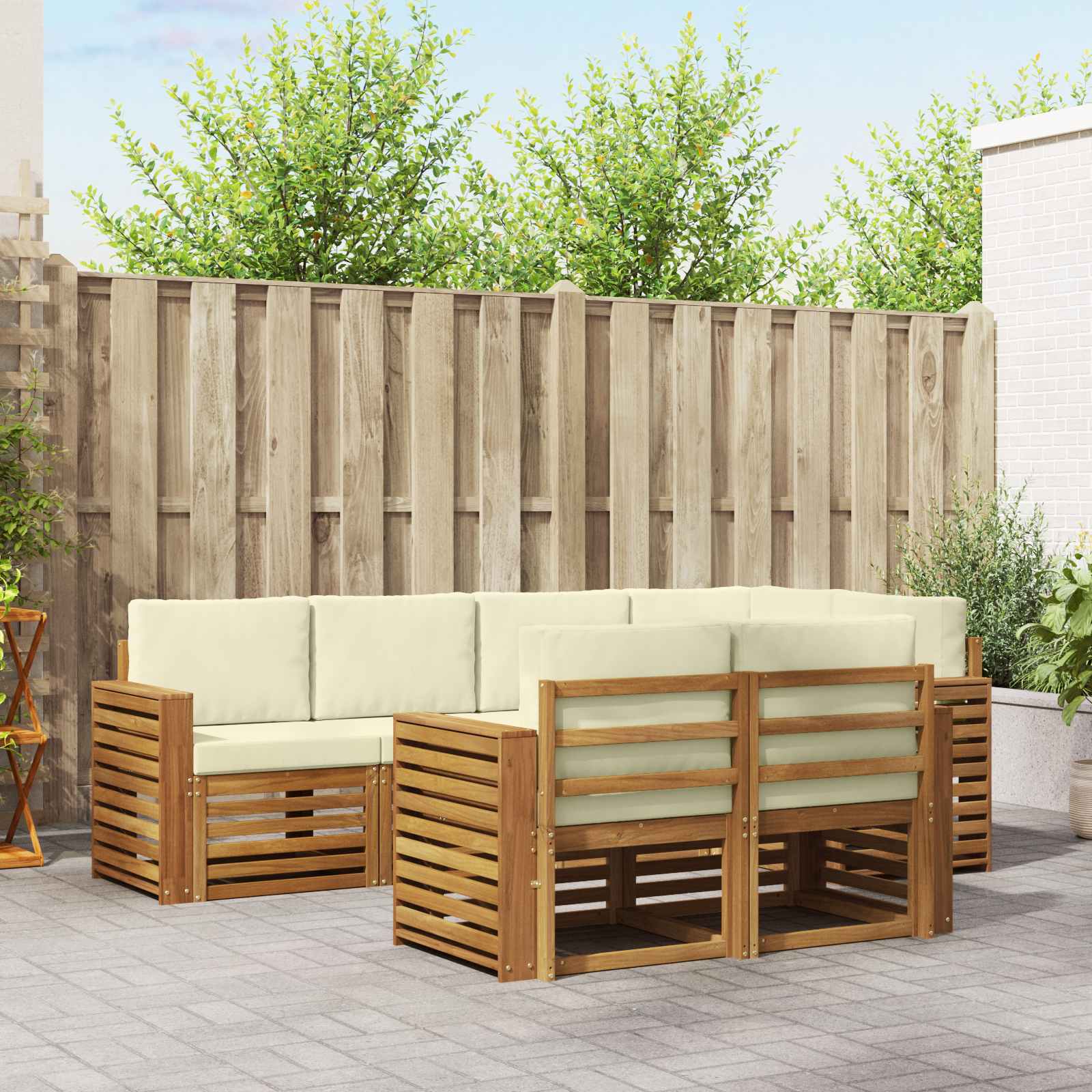 Hoekbank Set met kussen 7 pcs Natuurlijk en Crème
