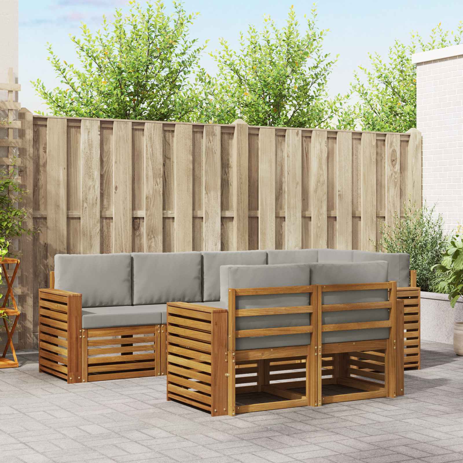 Hoekbank Set met kussen 7 pcs Natuurlijk en Lichtgrijs