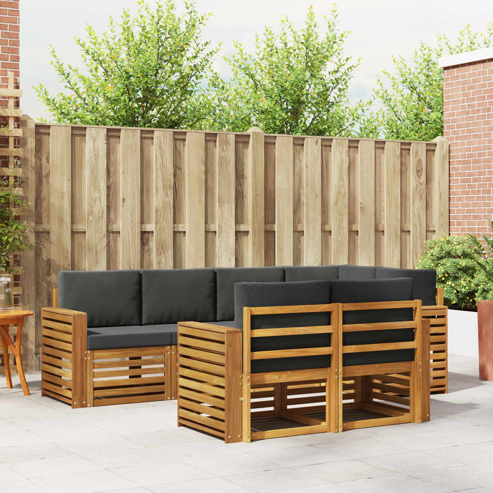 Hoekbank Set 7 pcs Natuurlijk en Antraciet Massief Acaciahout