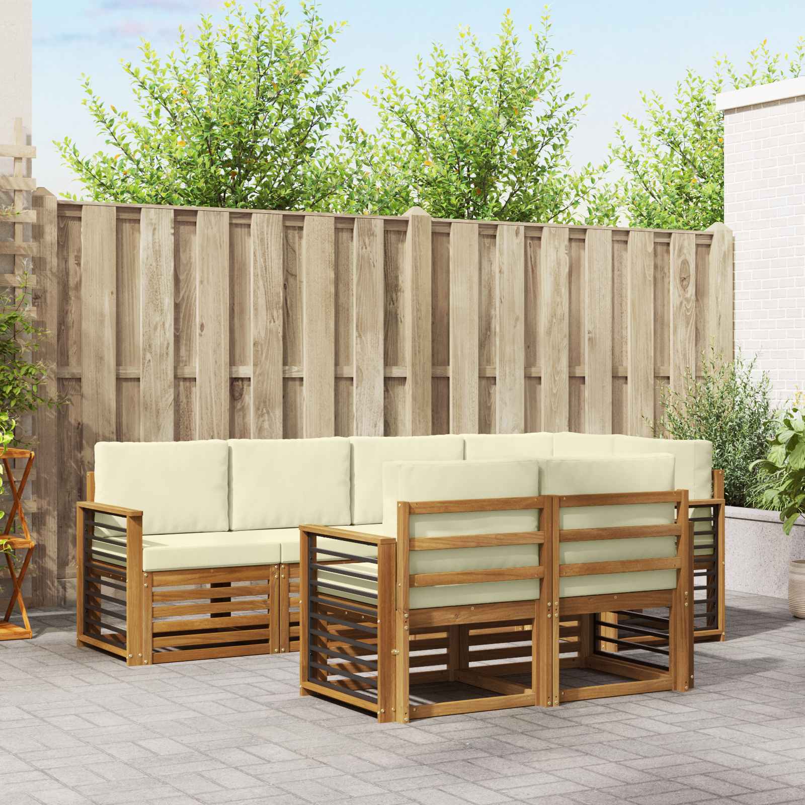Hoekbank Set met kussen 7 pcs Natuurlijk en Crème – afbeelding 1