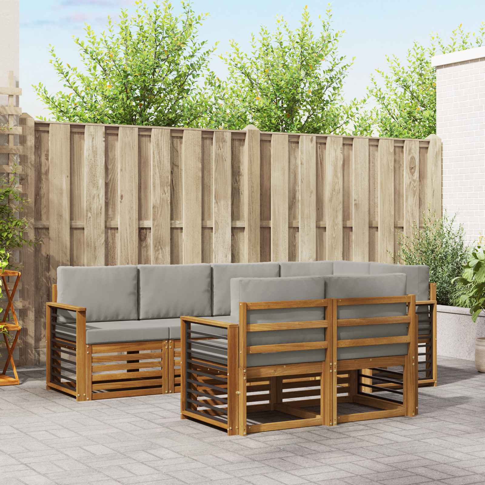 Hoekbank Set met kussen 7 pcs Natuurlijk en Lichtgrijs