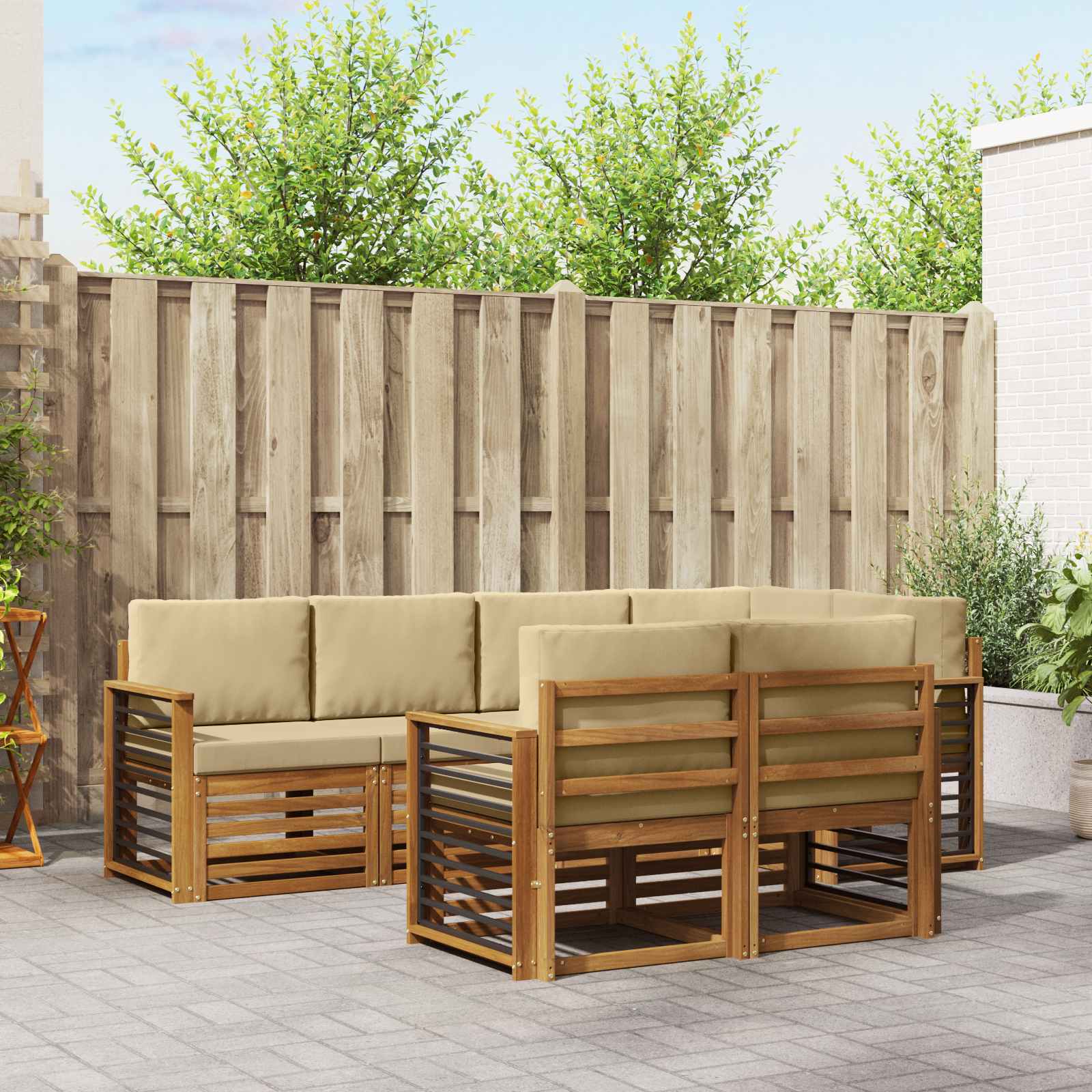 Hoekbank Set met kussen 7 pcs Natuurlijk en Beige – afbeelding 1