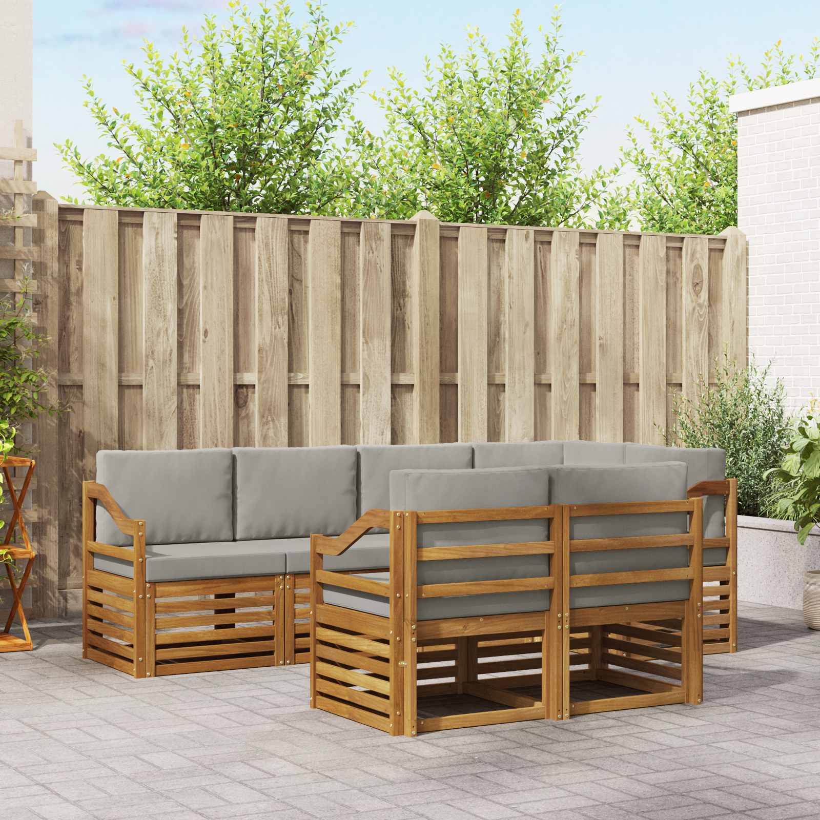Hoekbank Set met kussen 7 pcs Natuurlijk en Lichtgrijs – afbeelding 1