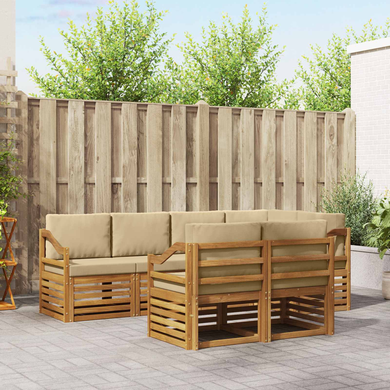 Hoekbank Set met kussen 7 pcs Natuurlijk en Beige