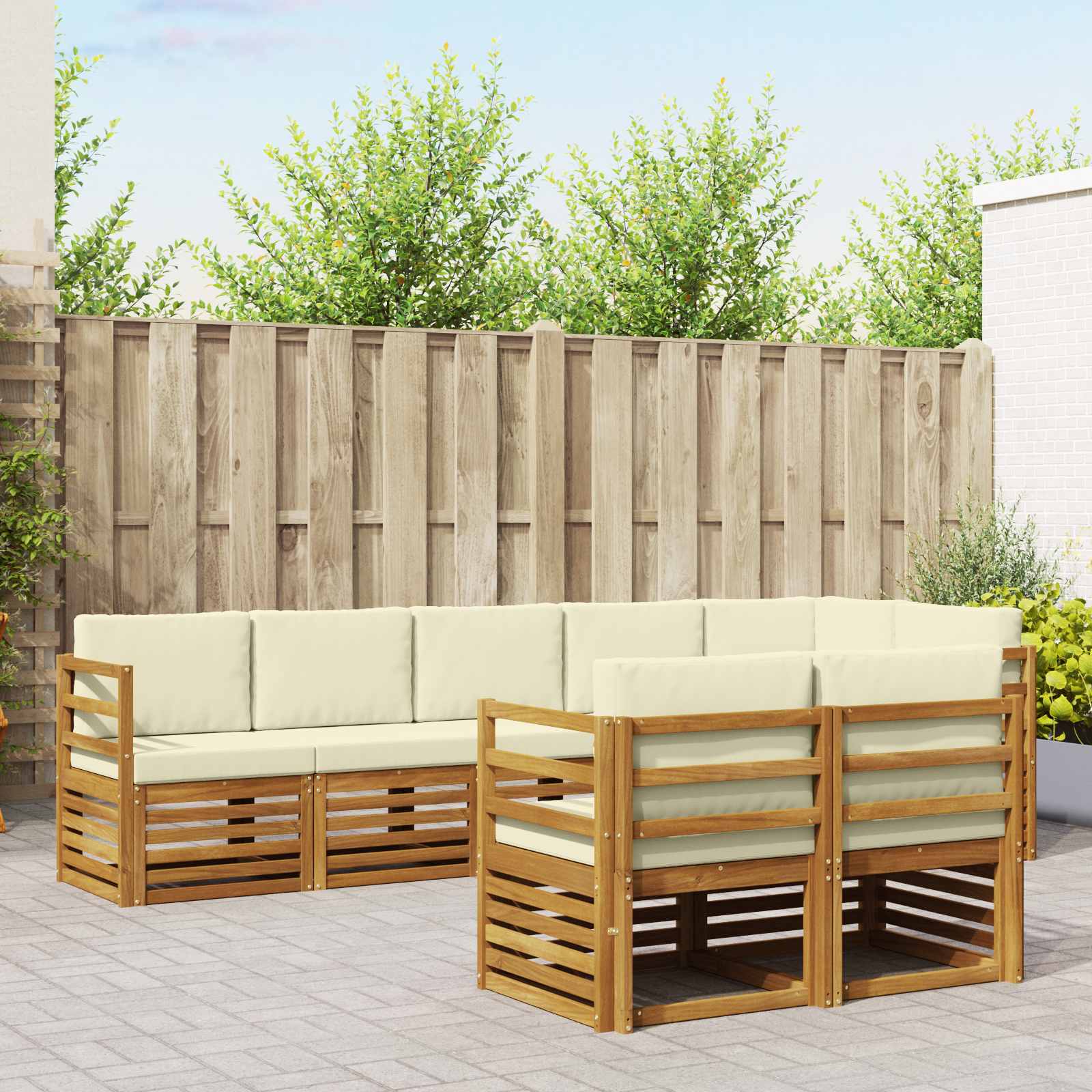 Sofa-Sets 8 pcs Natuurlijk en Crème Massief Acaciahout