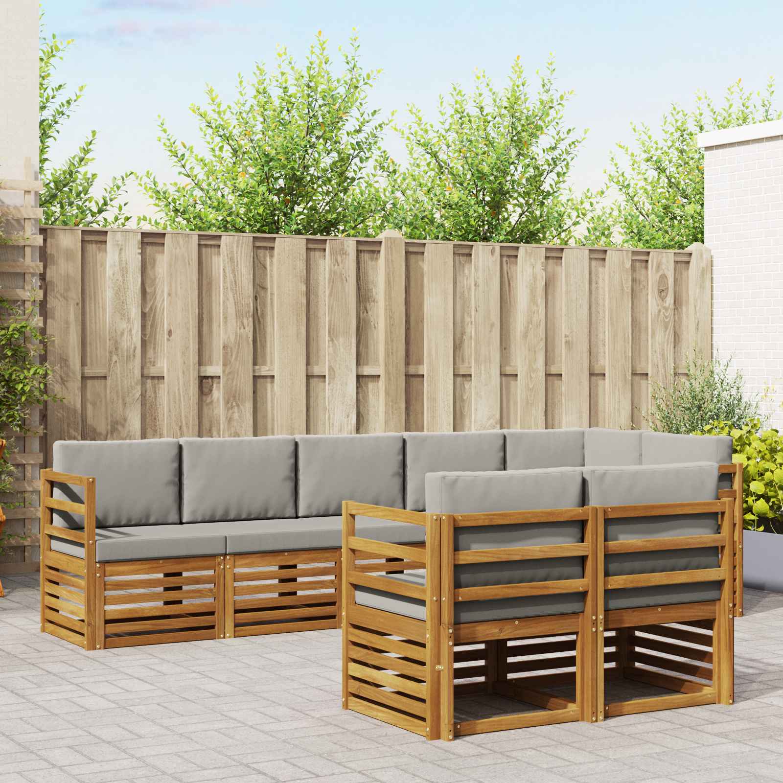 Sofa-Sets 8 pcs Natuurlijk en Lichtgrijs Massief Acaciahout – afbeelding 1