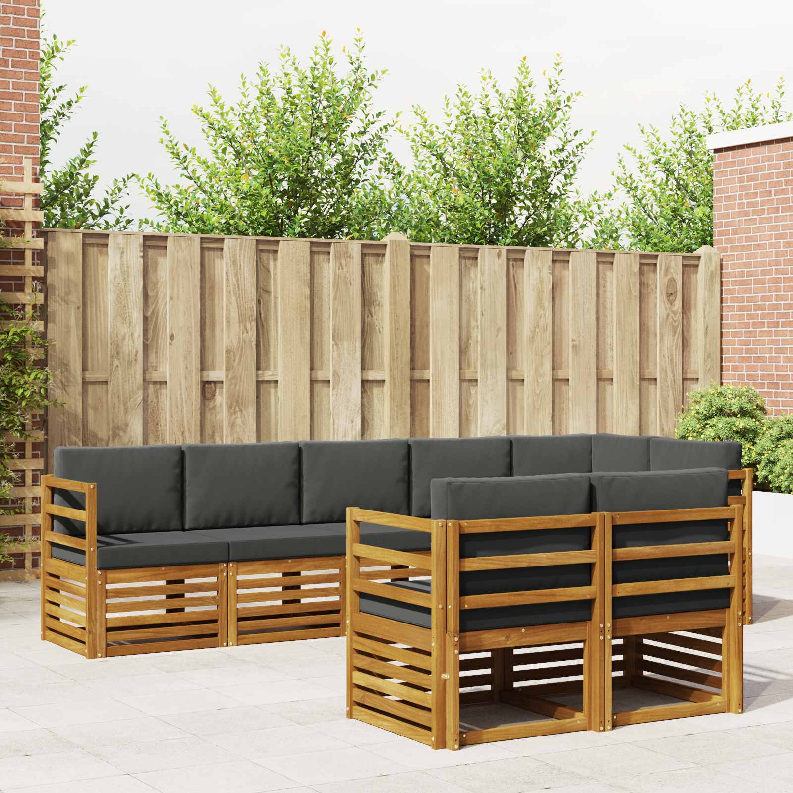 Sofa-Sets 8 pcs Natuurlijk en Antraciet Massief Acaciahout – afbeelding 1
