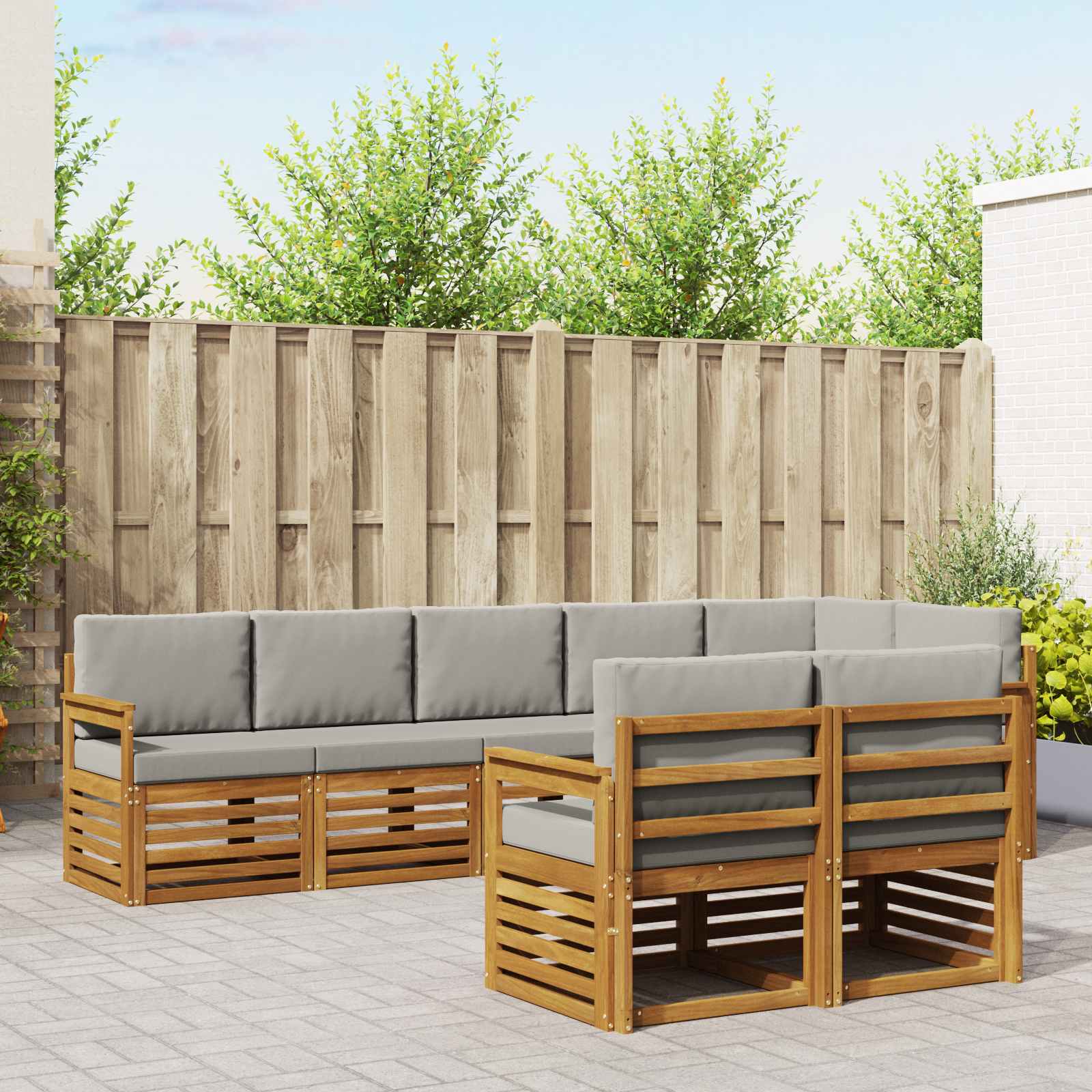 Sofa-Sets 8 pcs Natuurlijk en Lichtgrijs Massief Acaciahout