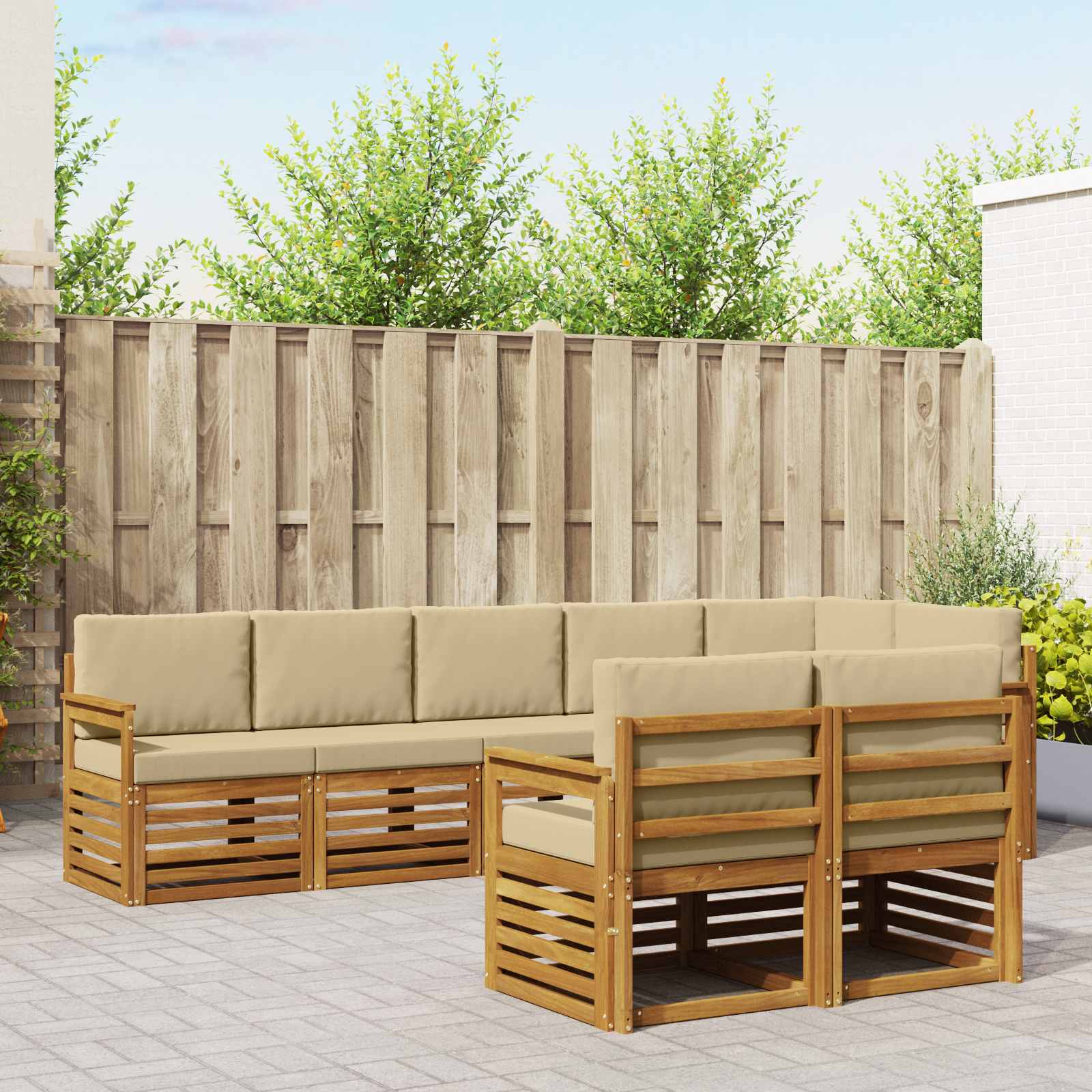 Sofa-Sets 8 pcs Natuurlijk en Beige Massief Acaciahout