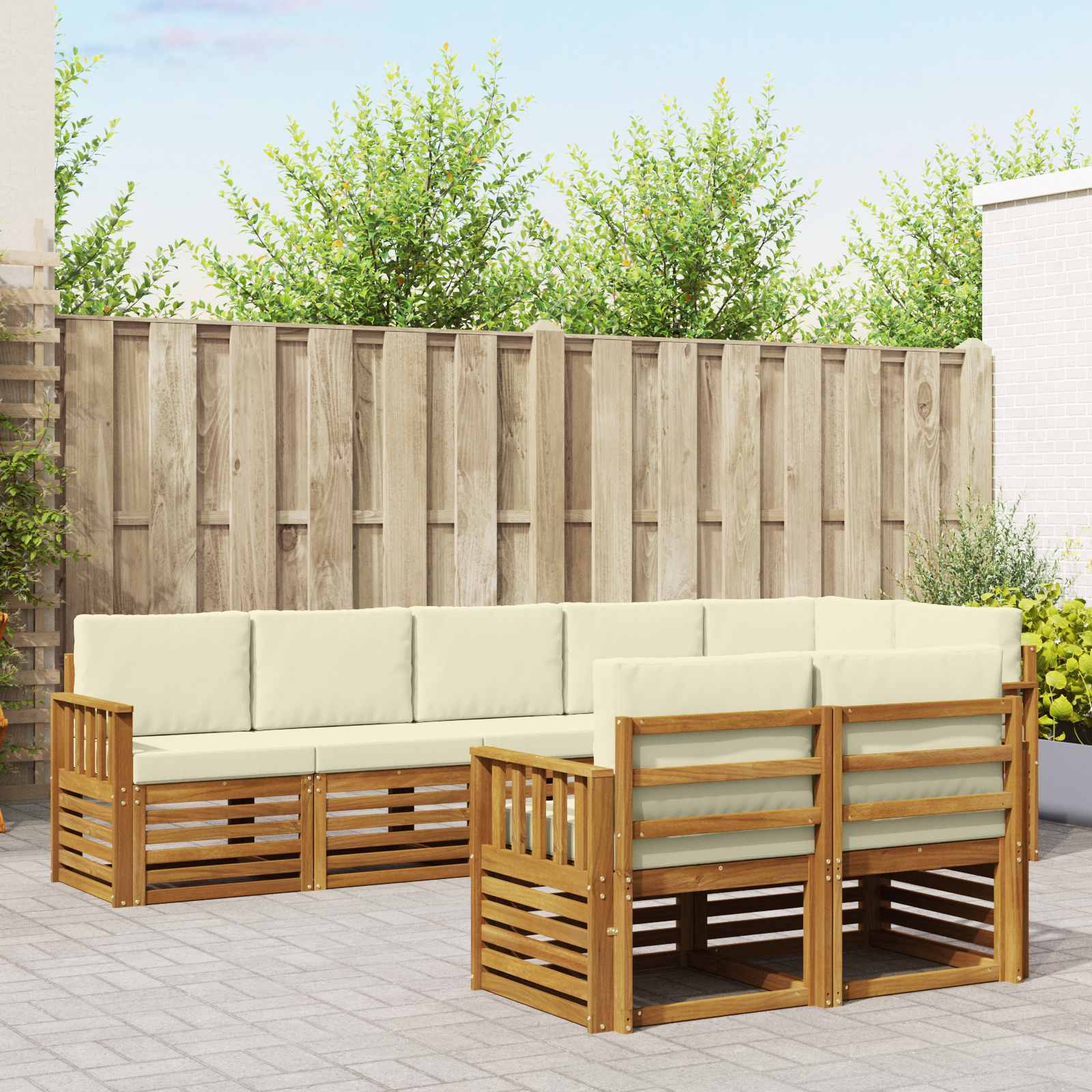Sofa-Sets 8 pcs Natuurlijk en Crème Massief Acaciahout