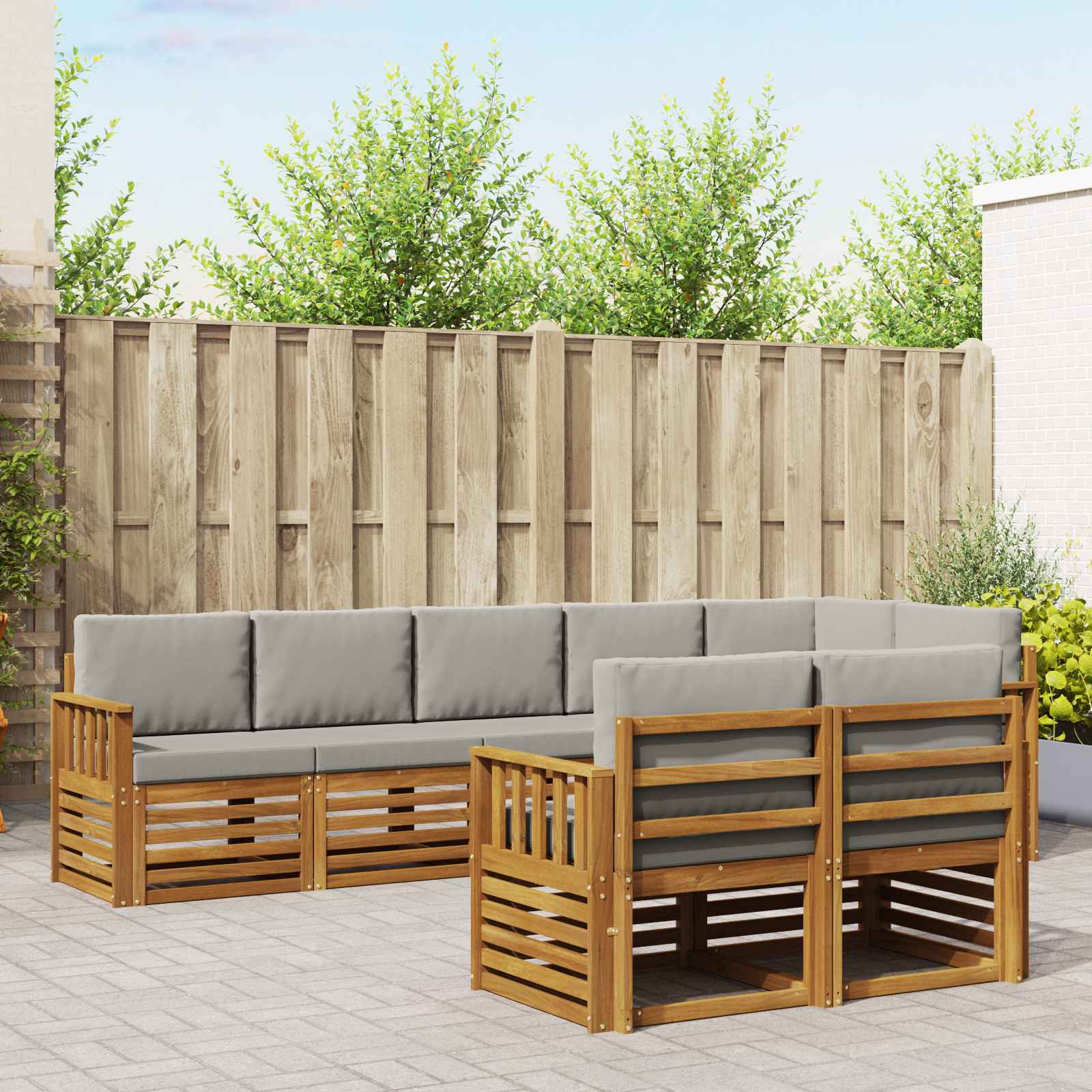 Sofa-Sets 8 pcs Natuurlijk en Lichtgrijs Massief Acaciahout