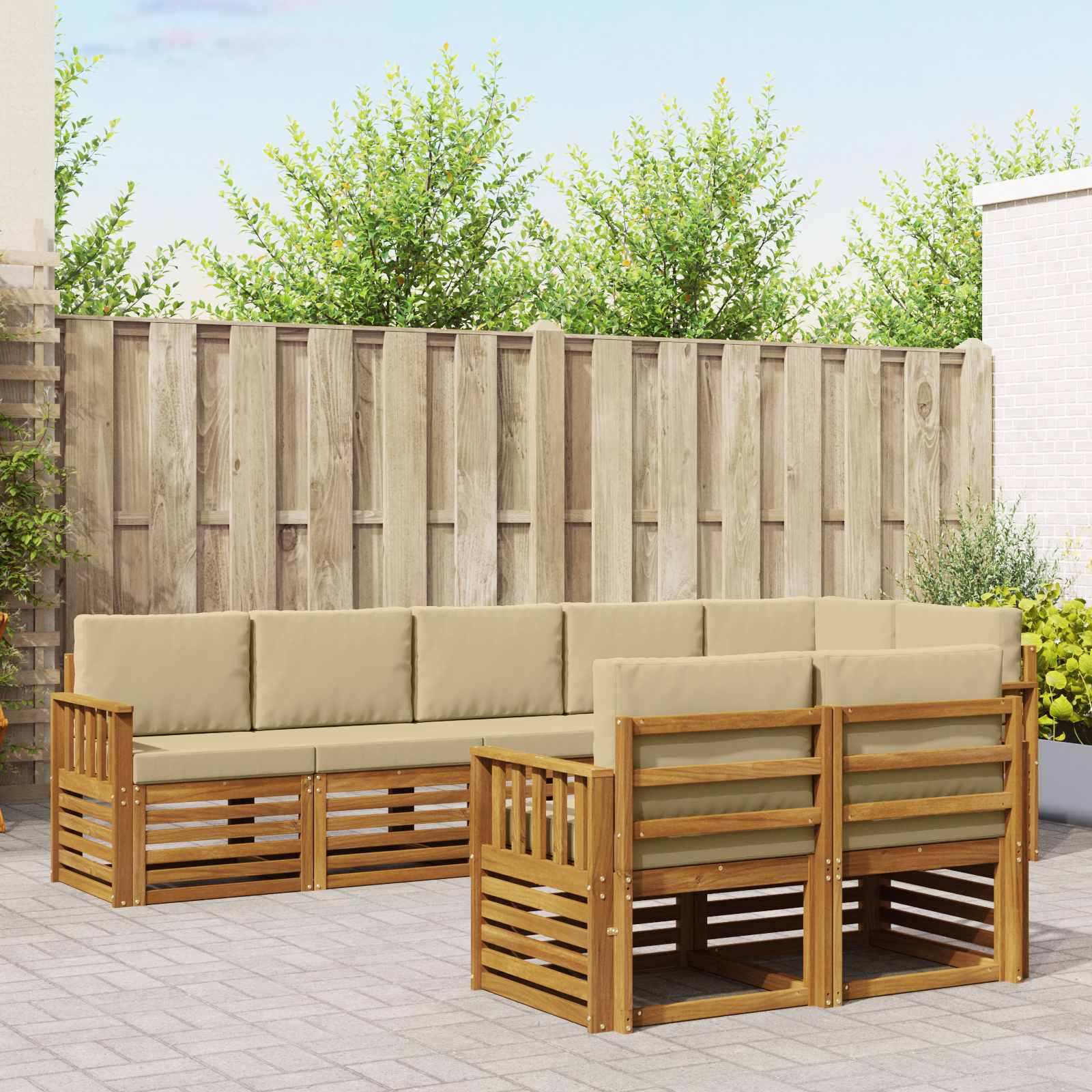 Sofa-Sets 8 pcs Natuurlijk en Beige Massief Acaciahout