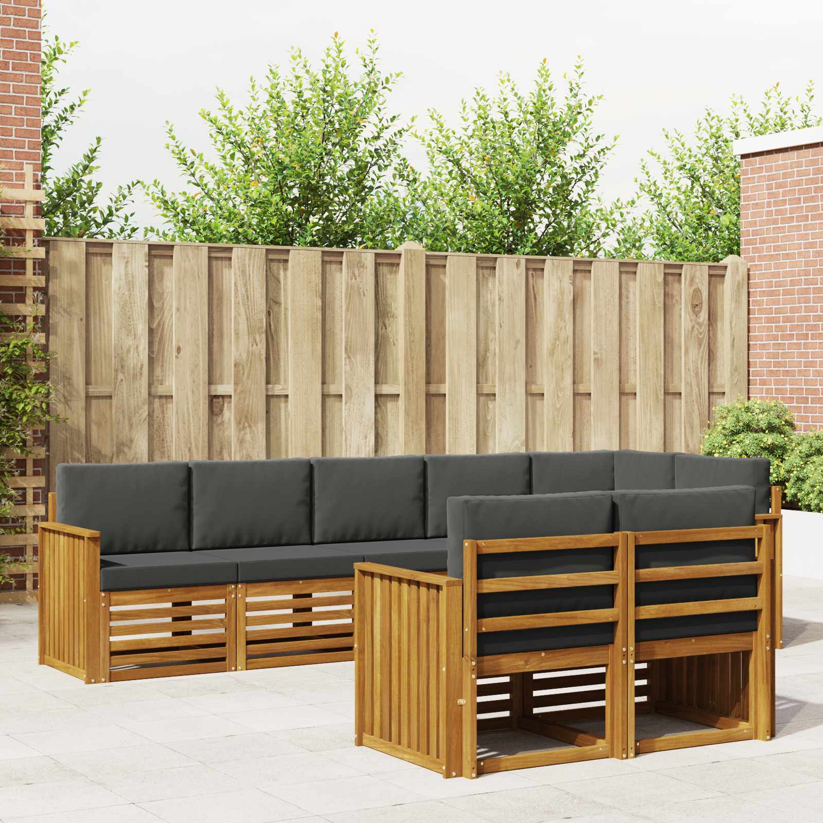 Sofa-Sets 8 pcs Natuurlijk en Antraciet Massief Acaciahout