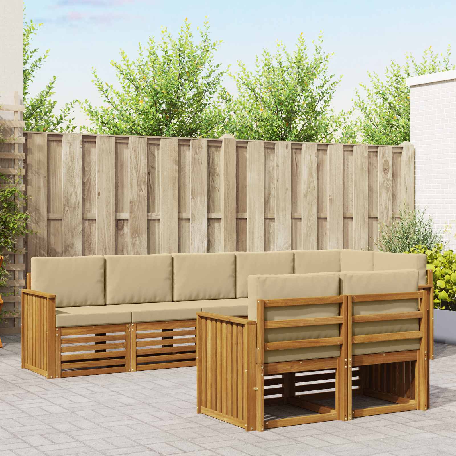 Sofa-Sets 8 pcs Natuurlijk en Beige Massief Acaciahout – afbeelding 1