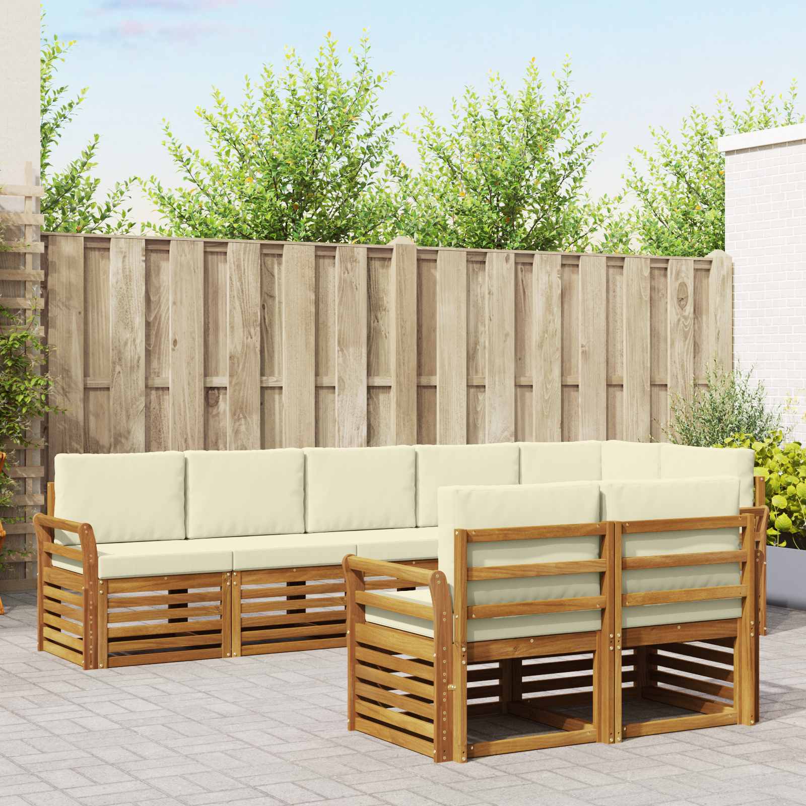 Sofa-Sets 8 pcs Natuurlijk en Crème Massief Acaciahout – afbeelding 1