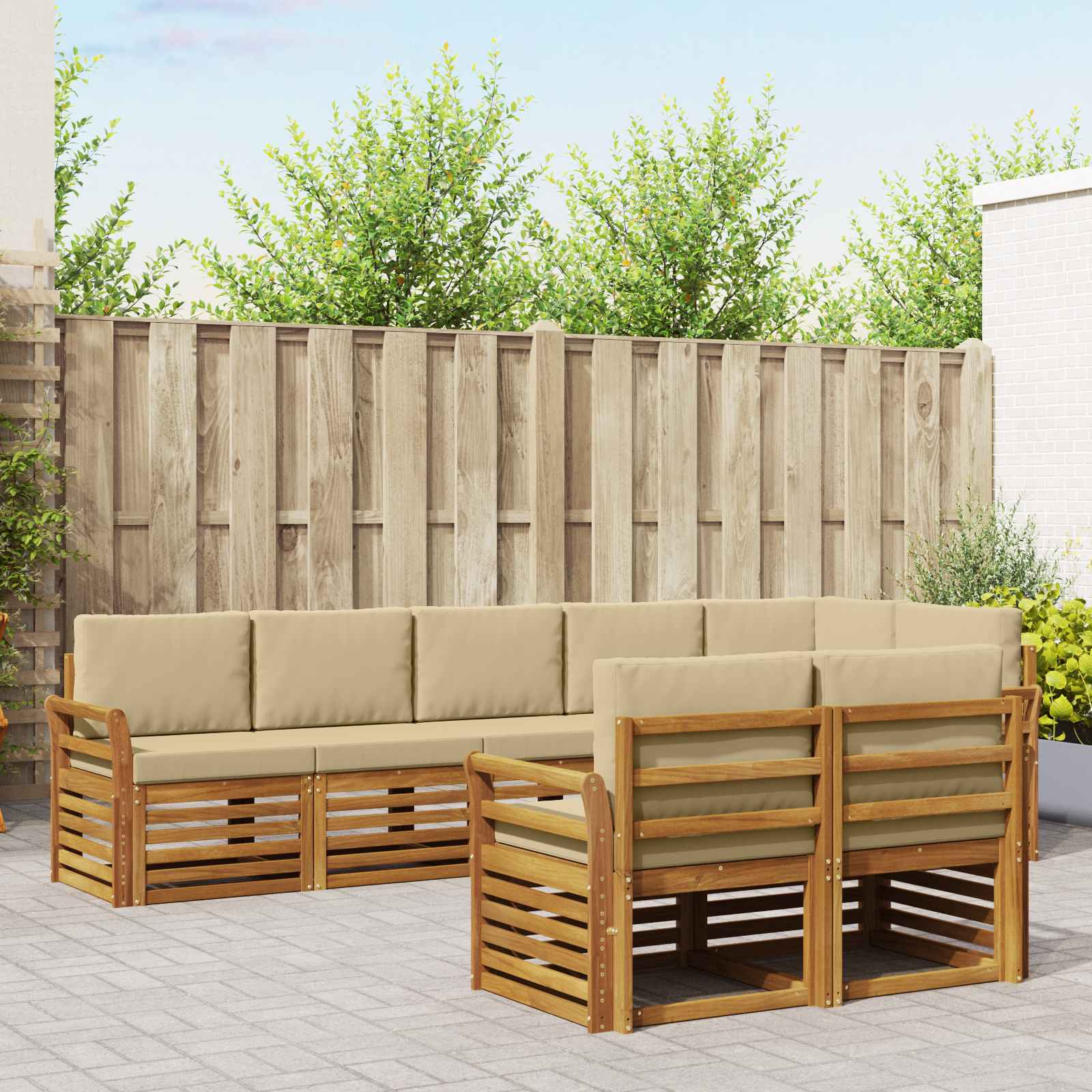 Sofa-Sets 8 pcs Natuurlijk en Beige Massief Acaciahout