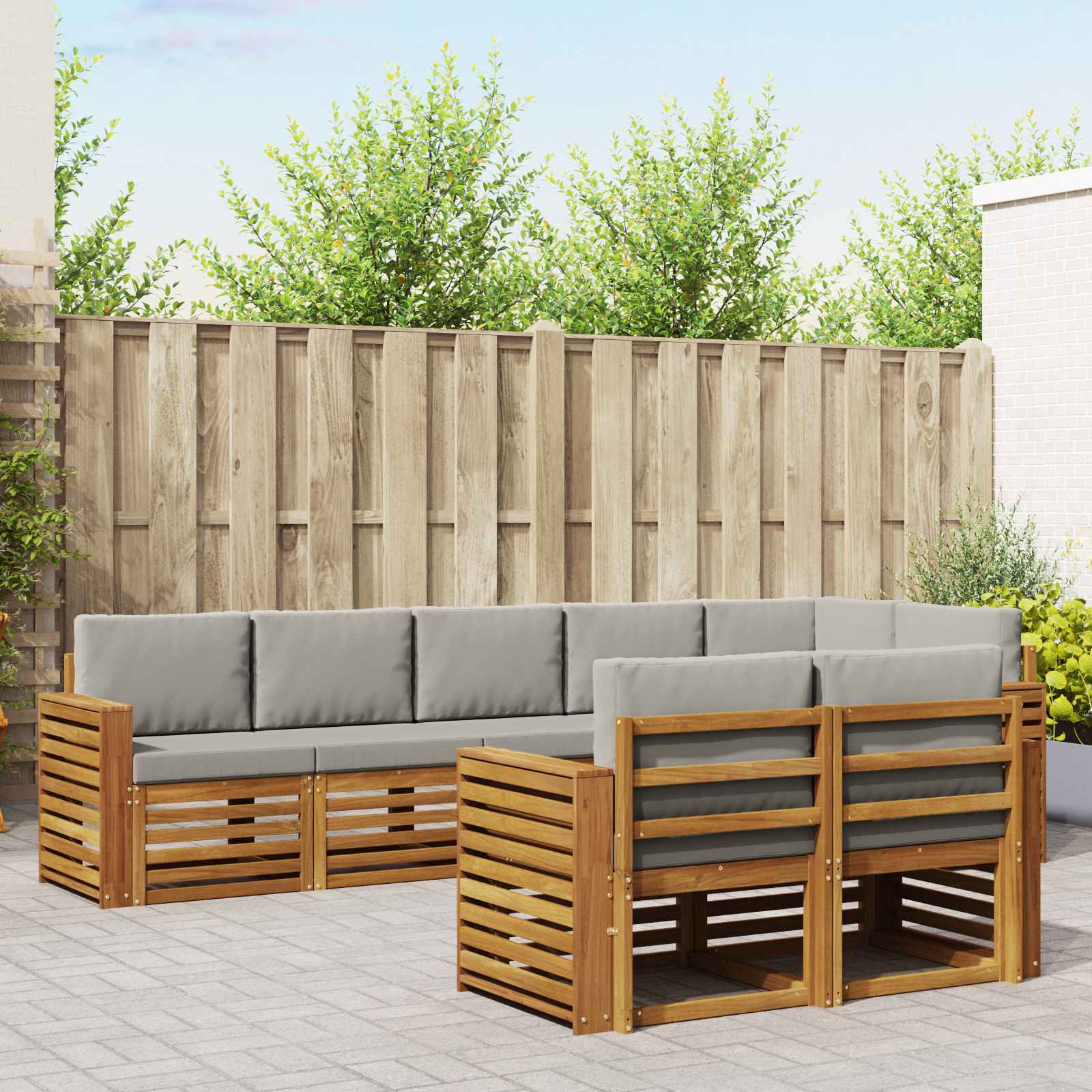Sofa-Sets 8 pcs Natuurlijk en Lichtgrijs Massief Acaciahout