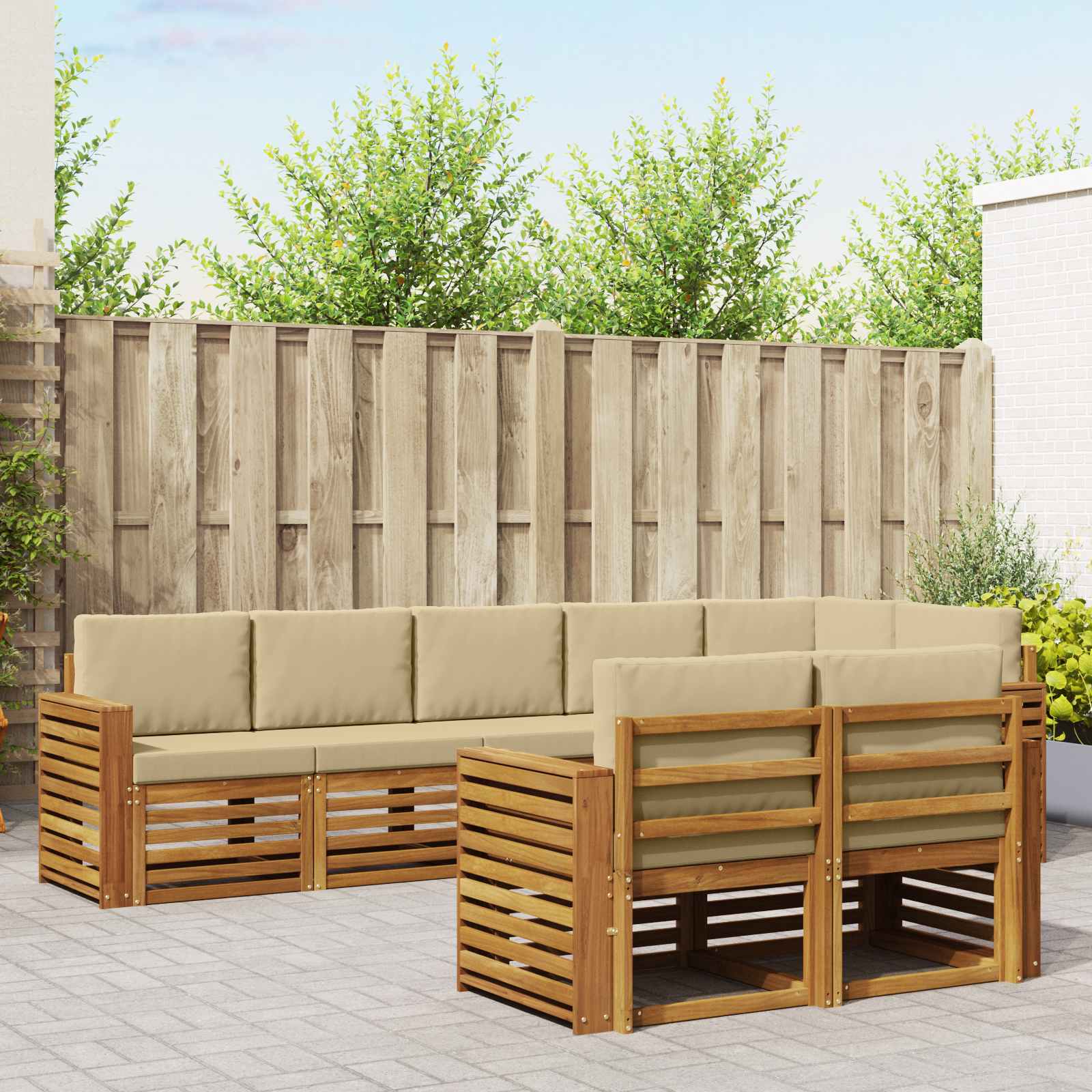 Sofa-Sets 8 pcs Natuurlijk en Beige Massief Acaciahout