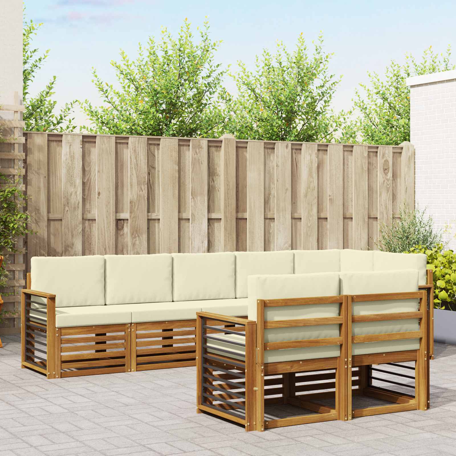 Sofa-Sets 8 pcs Natuurlijk en Crème Massief Acaciahout
