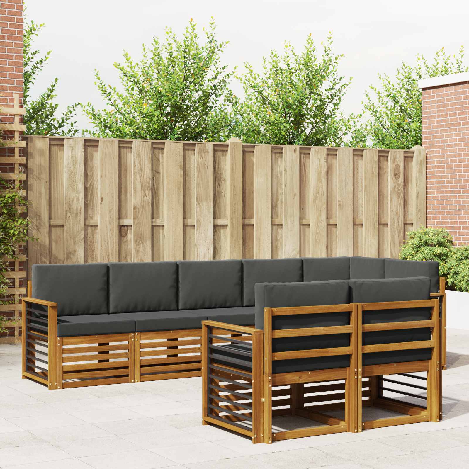 Sofa-Sets 8 pcs Natuurlijk en Antraciet Massief Acaciahout