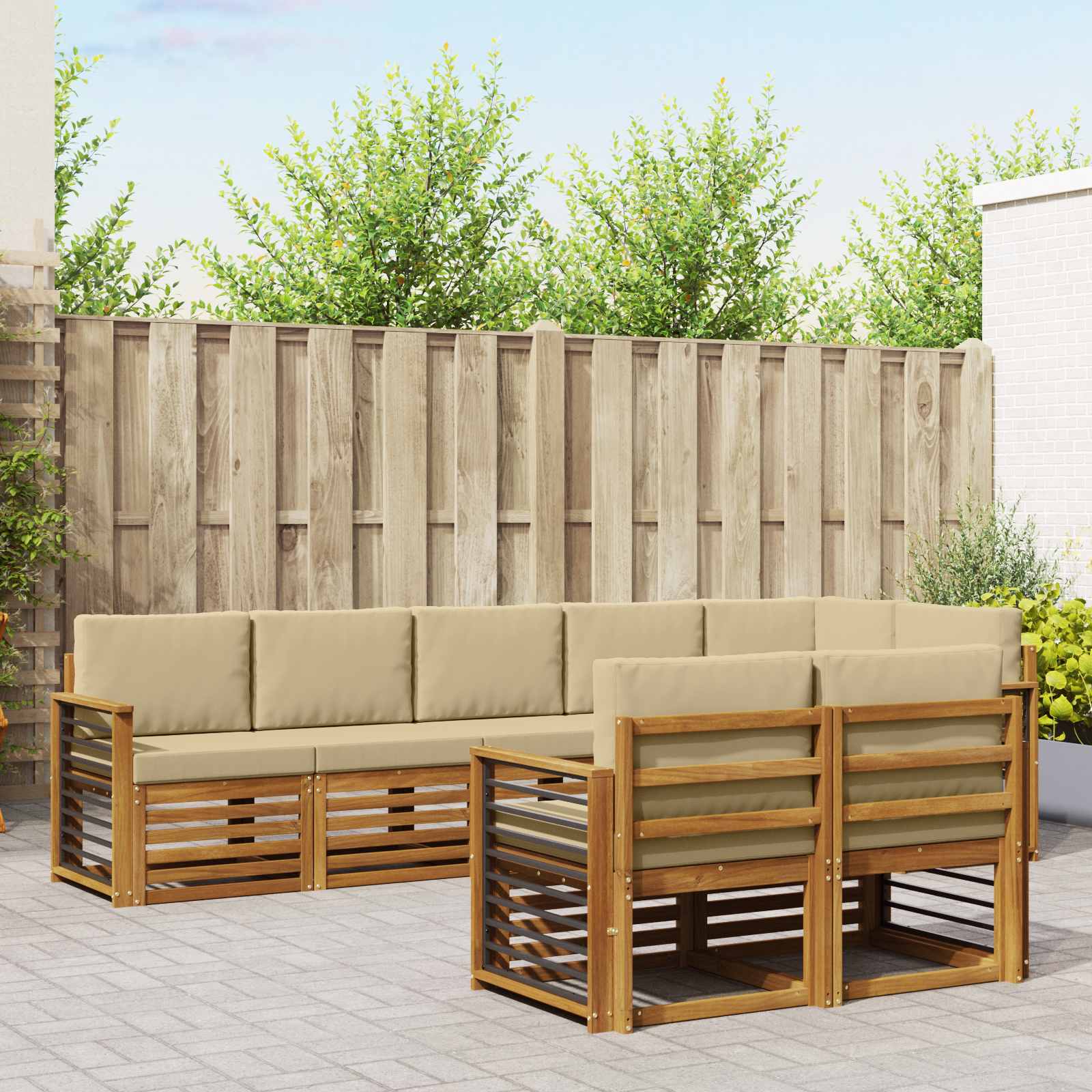 Sofa-Sets 8 pcs Natuurlijk en Beige Massief Acaciahout