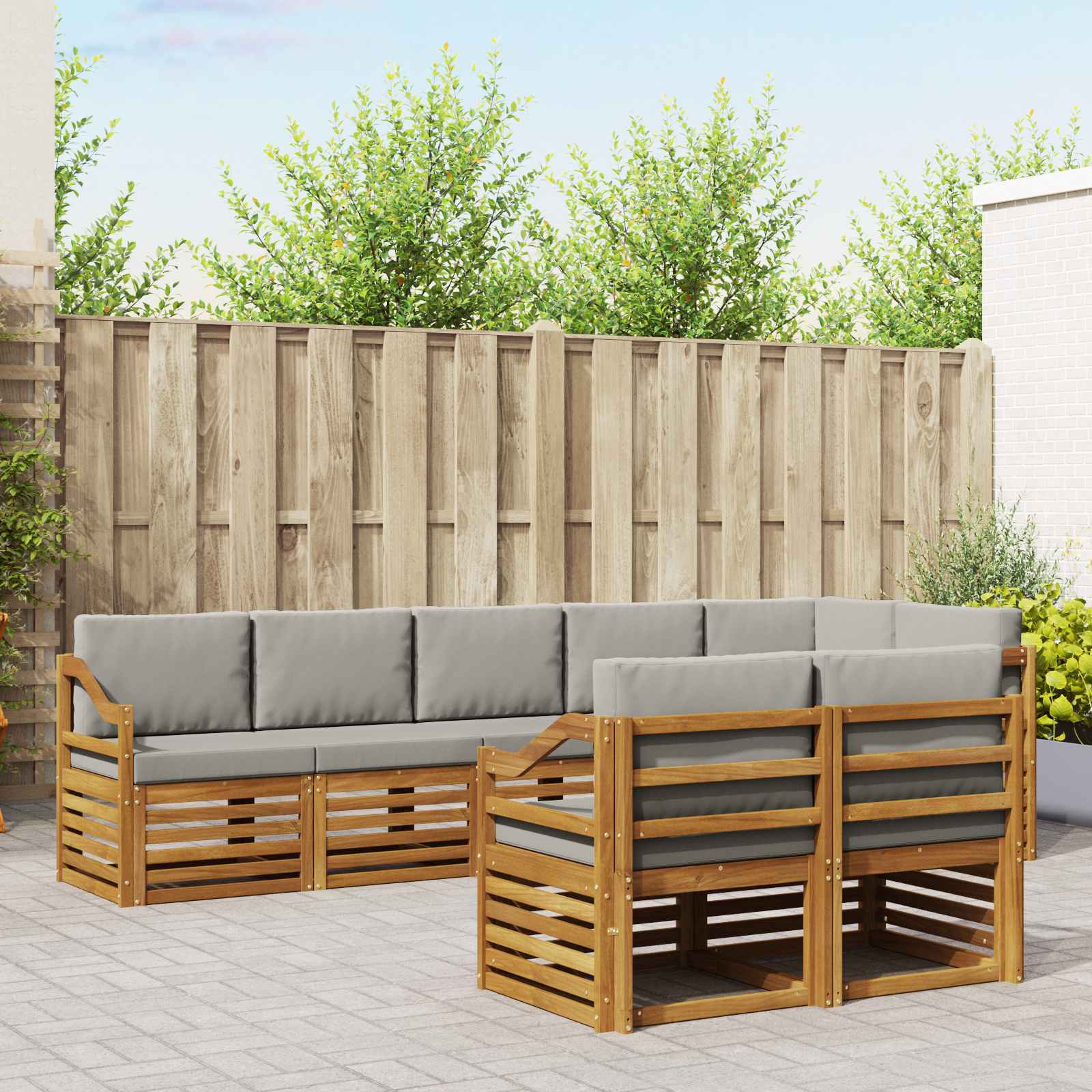 Sofa-Sets 8 pcs Natuurlijk en Lichtgrijs Massief Acaciahout – afbeelding 1