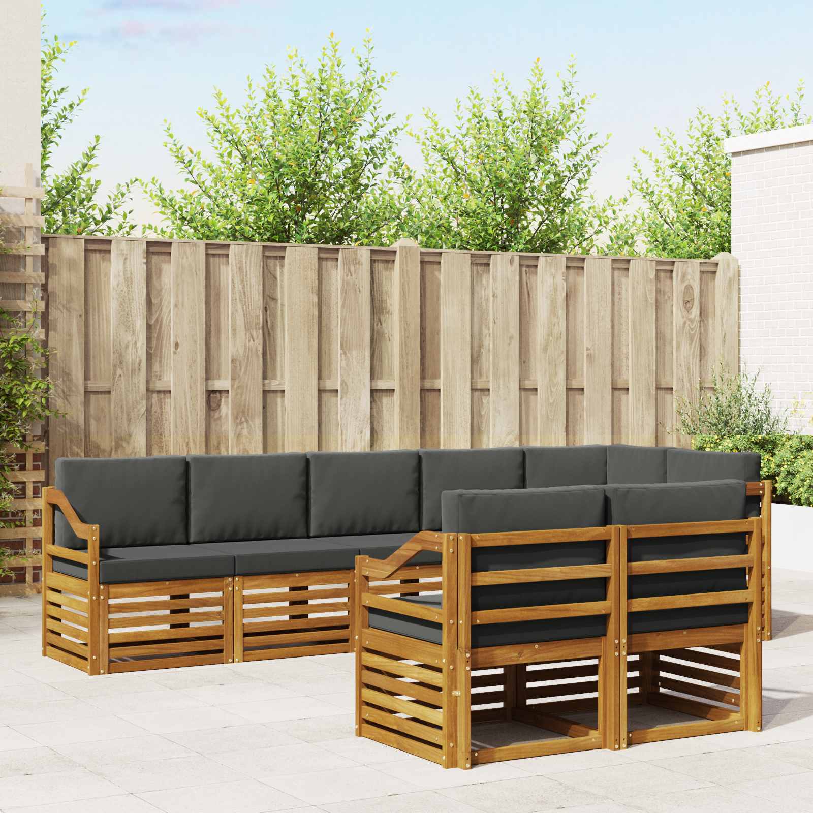 Sofa-Sets 8 pcs Natuurlijk en Antraciet Massief Acaciahout