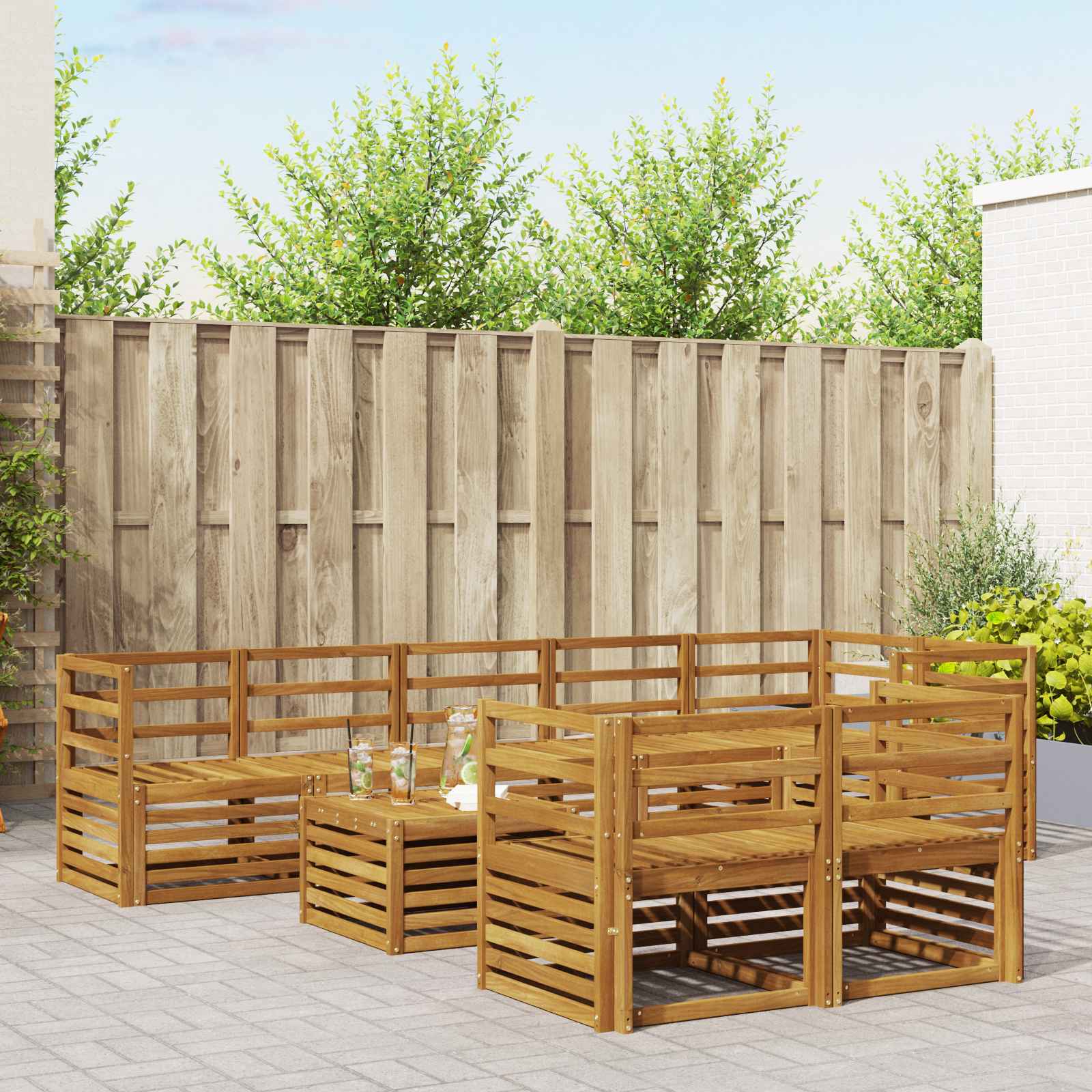 Sofa-Sets 9 pcs Naturel Massief Acaciahout – afbeelding 1