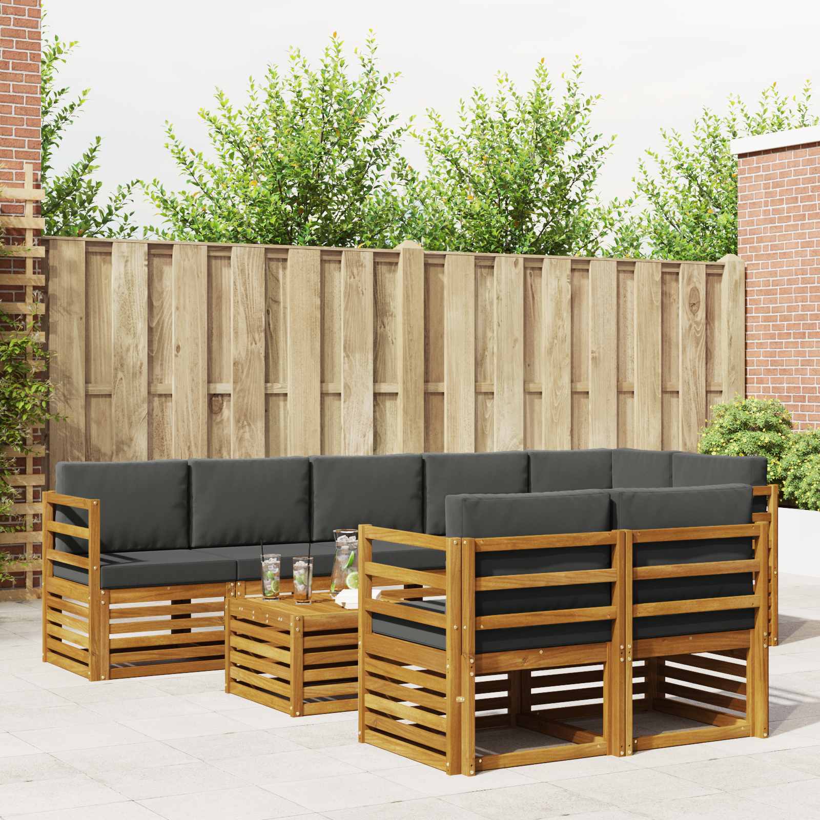 Sofa-Sets 9 pcs Natuurlijk en Antraciet Massief Acaciahout – afbeelding 1