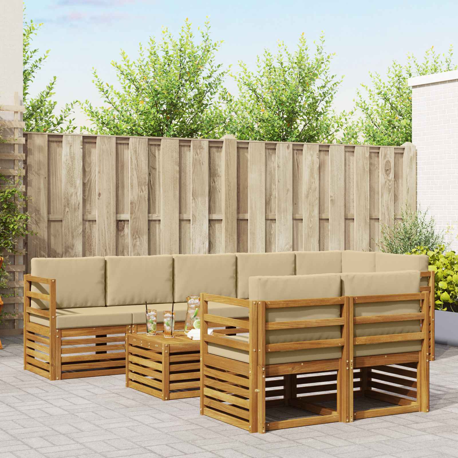 Sofa-Sets 9 pcs Natuurlijk en Beige Massief Acaciahout – afbeelding 1