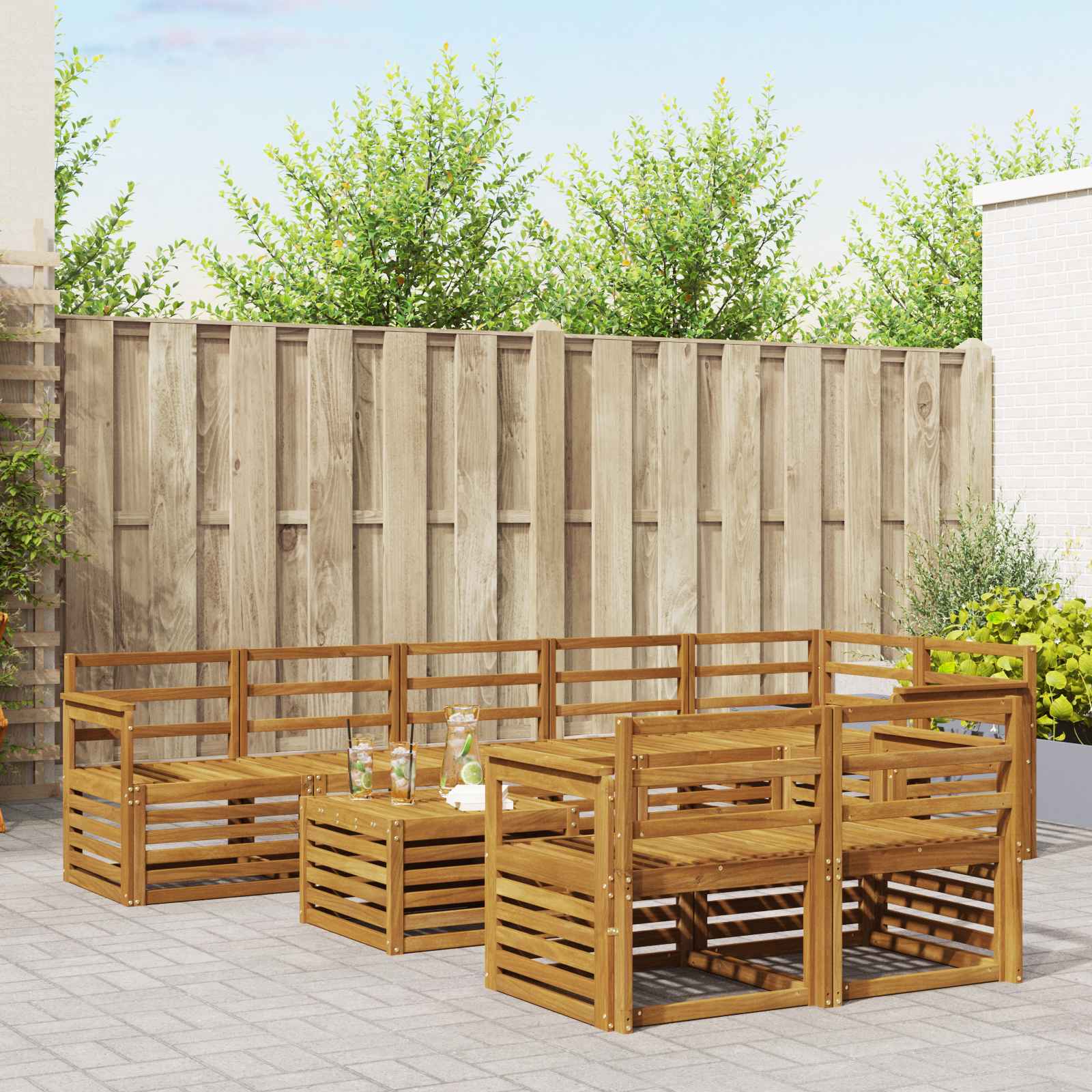 Sofa-Sets 9 pcs Naturel Massief Acaciahout – afbeelding 1