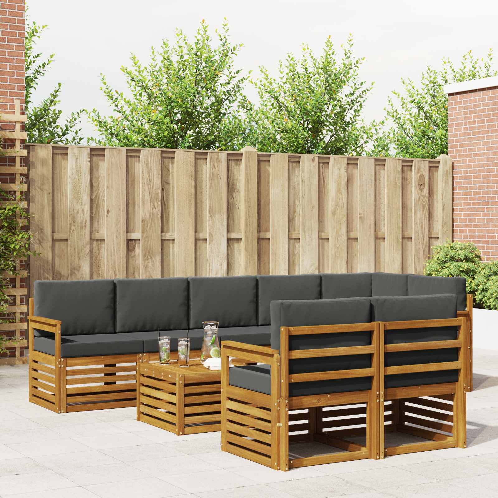 Sofa-Sets 9 pcs Natuurlijk en Antraciet Massief Acaciahout