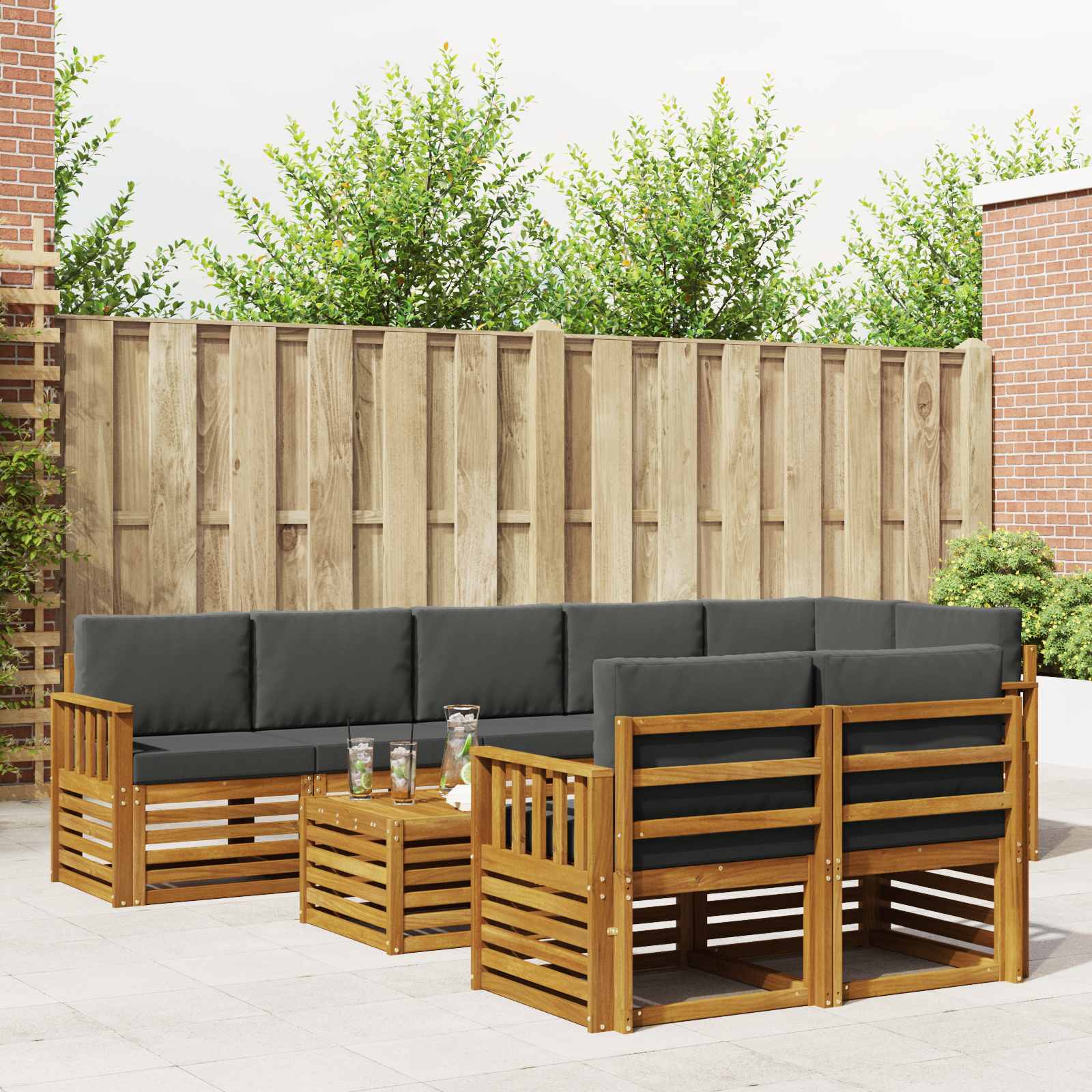 Sofa-Sets 9 pcs Natuurlijk en Antraciet Massief Acaciahout