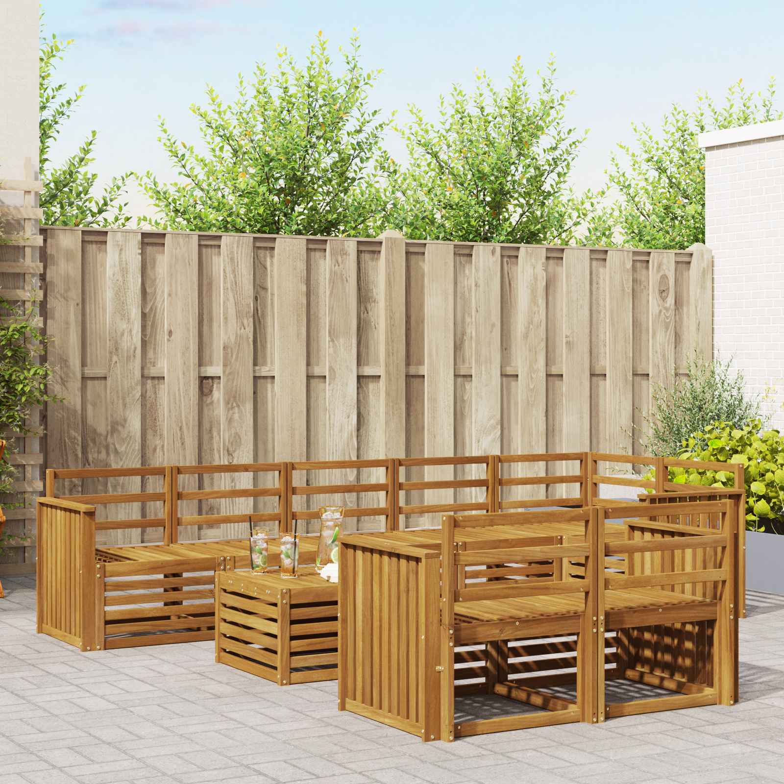 Sofa-Sets 9 pcs Naturel Massief Acaciahout – afbeelding 1