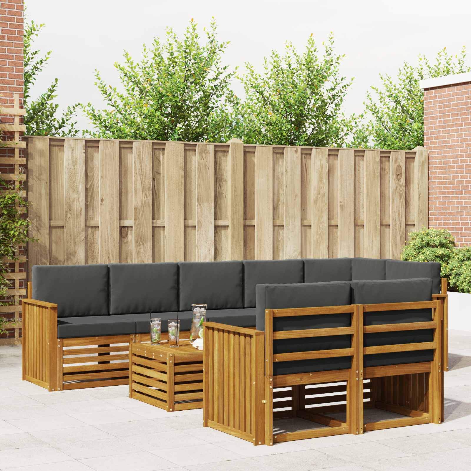 Sofa-Sets 9 pcs Natuurlijk en Antraciet Massief Acaciahout