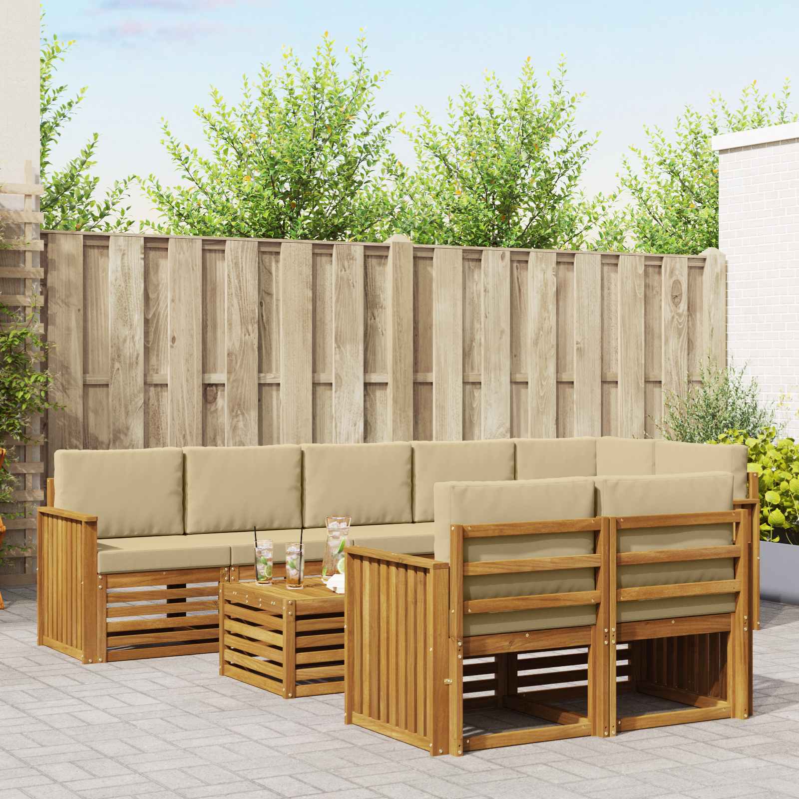 Sofa-Sets 9 pcs Natuurlijk en Beige Massief Acaciahout