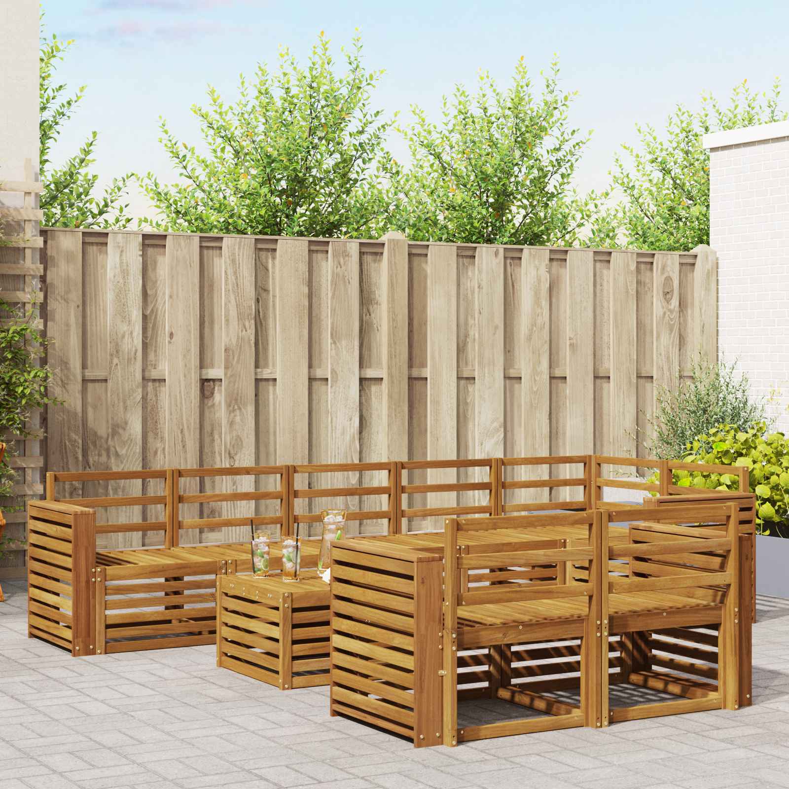 Sofa-Sets 9 pcs Naturel Massief Acaciahout – afbeelding 1