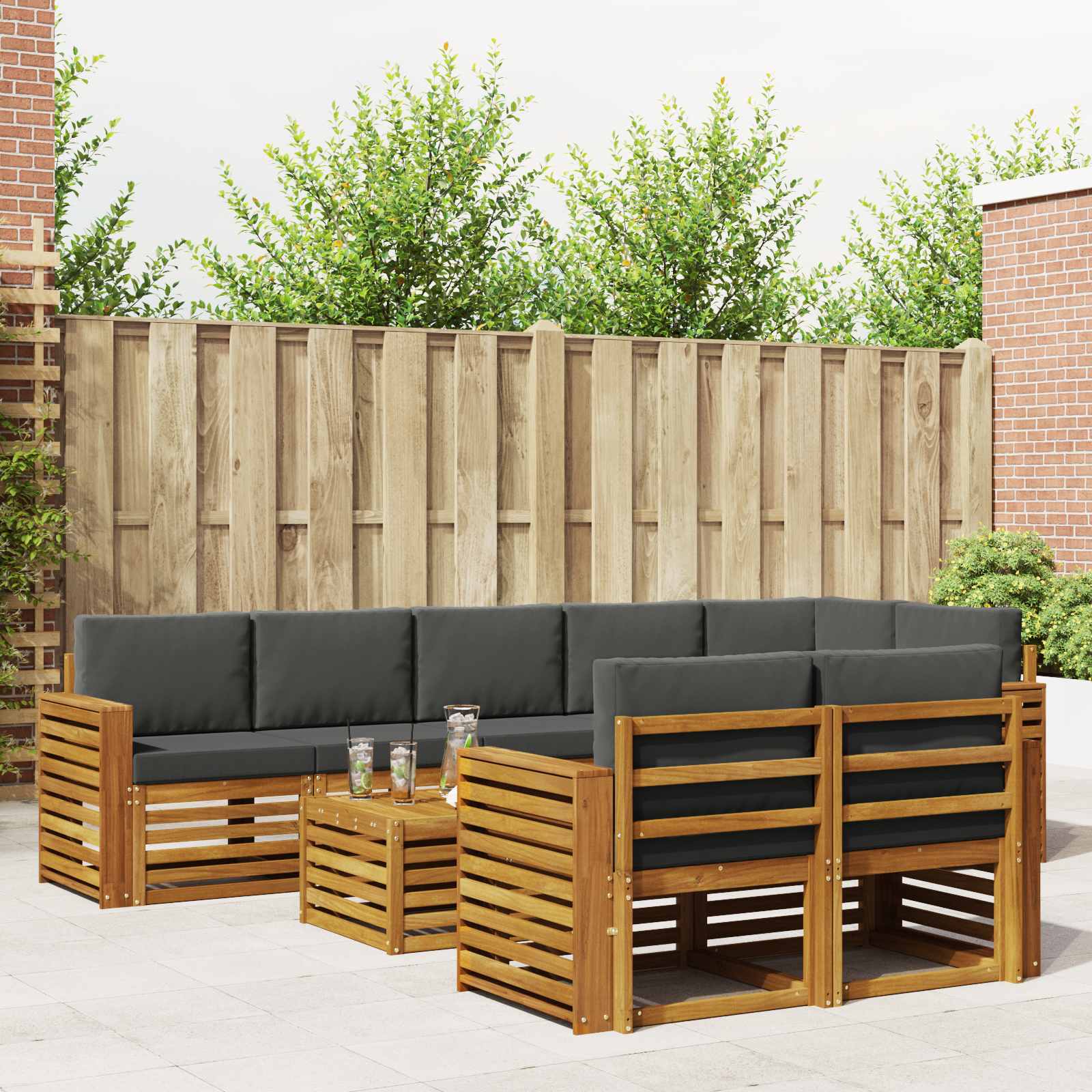 Sofa-Sets 9 pcs Natuurlijk en Antraciet Massief Acaciahout