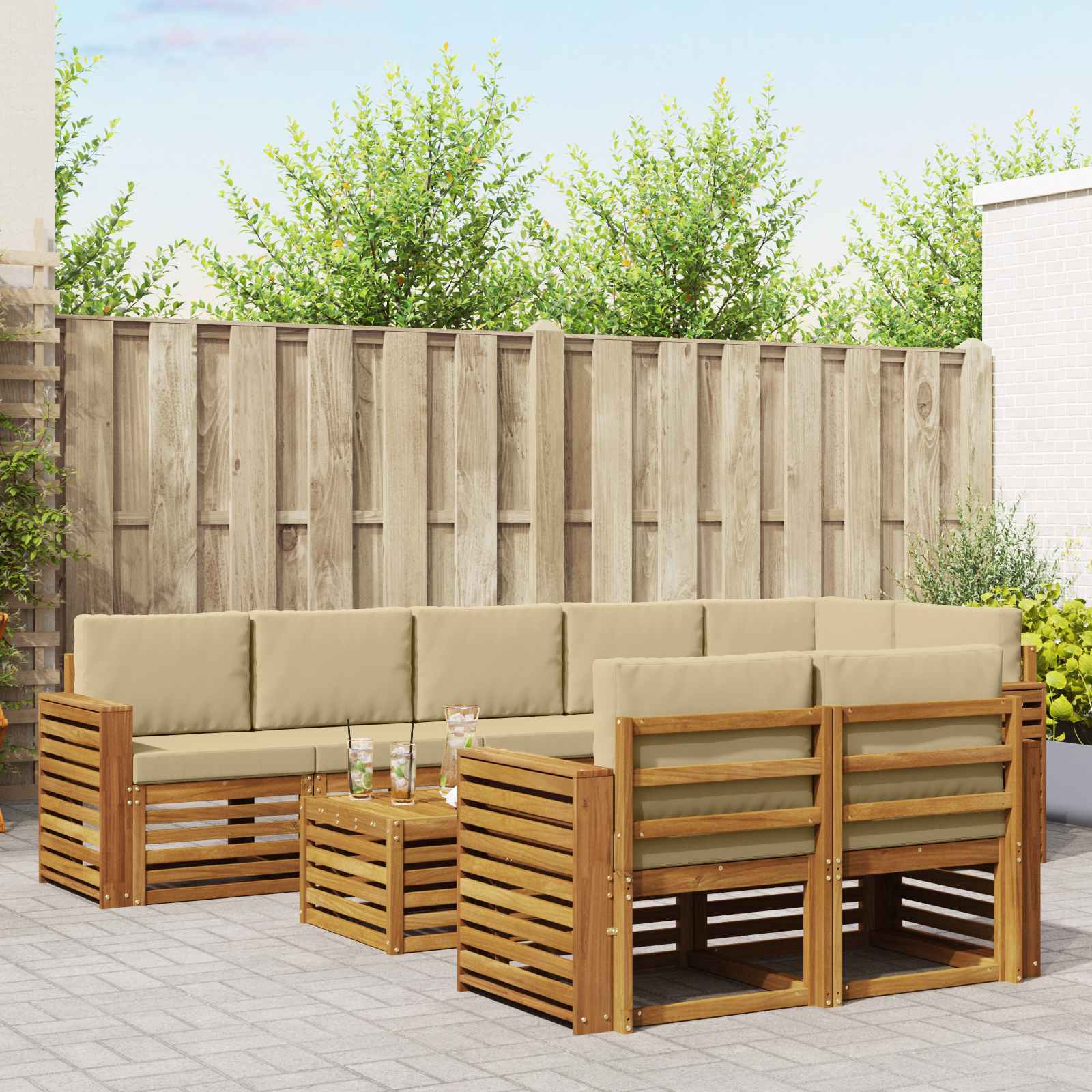 Sofa-Sets 9 pcs Natuurlijk en Beige Massief Acaciahout – afbeelding 1